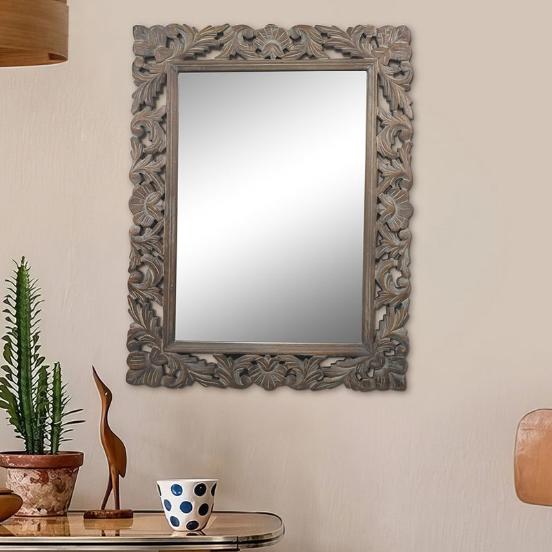 Decorative Hanging Mirror With Wooden Frame For Bathroom Wall Décor And Living Room