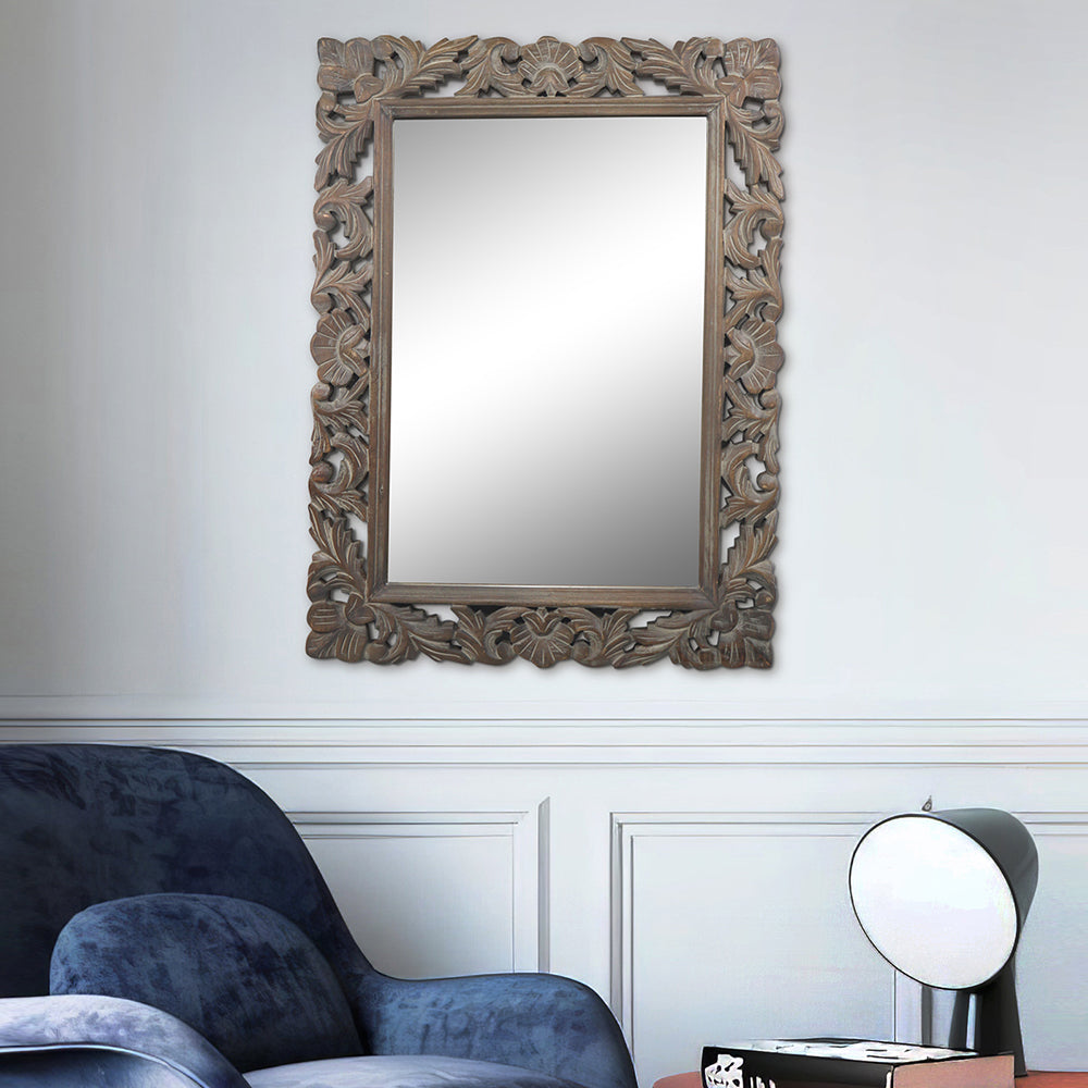 Decorative Hanging Mirror With Wooden Frame For Bathroom Wall Décor And Living Room