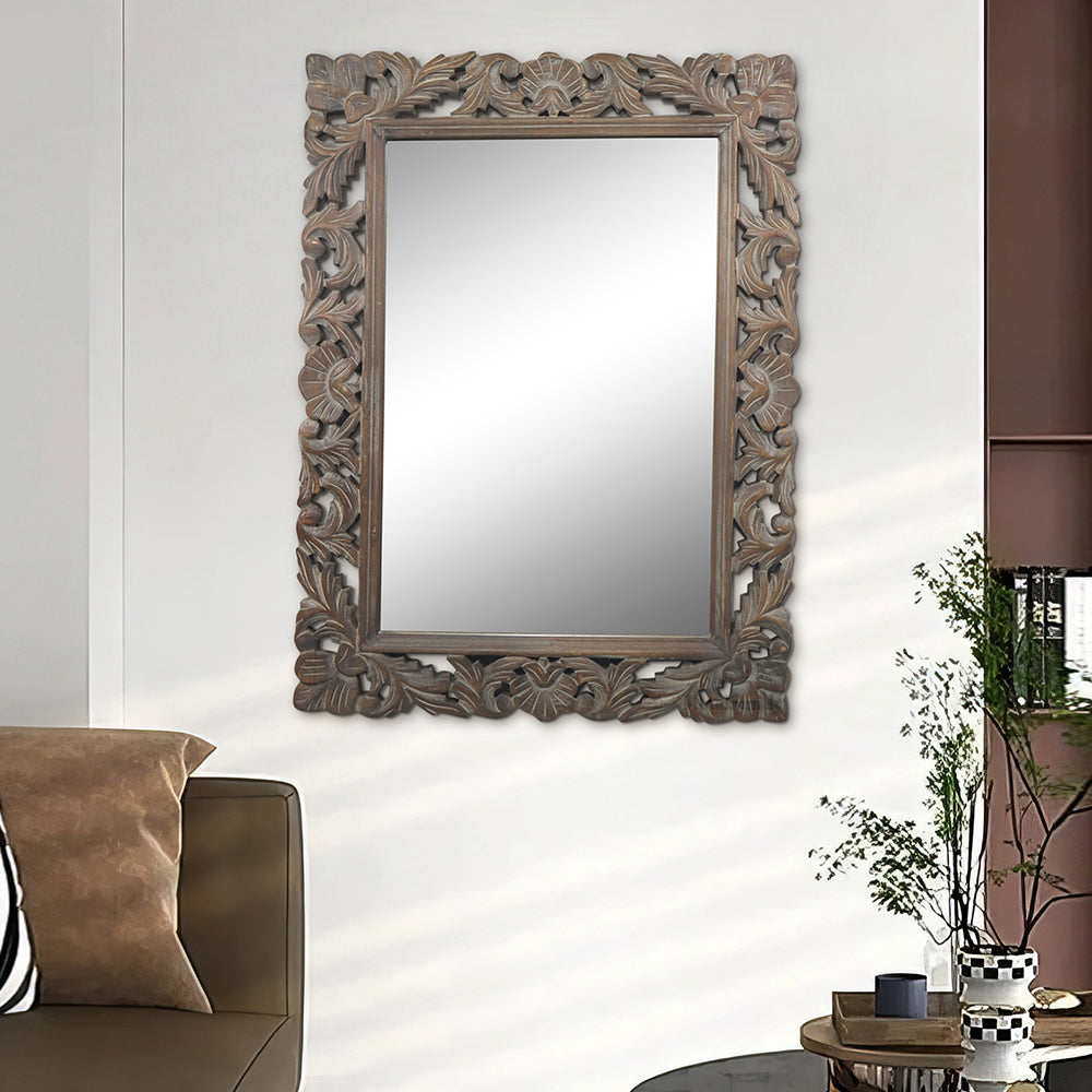 Decorative Hanging Mirror With Wooden Frame For Bathroom Wall Décor And Living Room