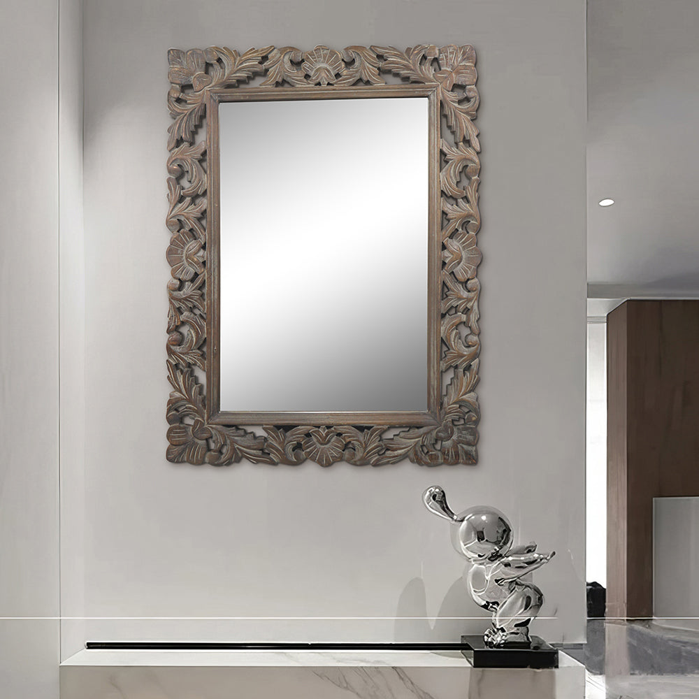 Decorative Hanging Mirror With Wooden Frame For Bathroom Wall Décor And Living Room