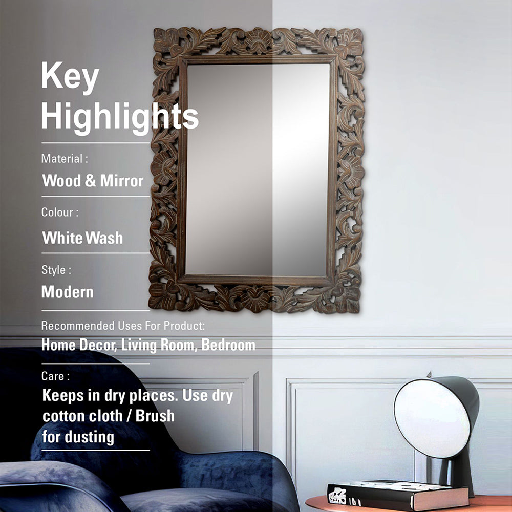 Decorative Hanging Mirror With Wooden Frame For Bathroom Wall Décor And Living Room