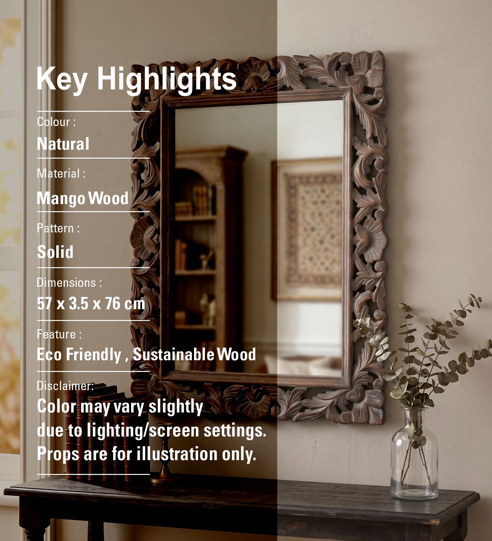 Wall Mirror With Wooden Frame - Natural