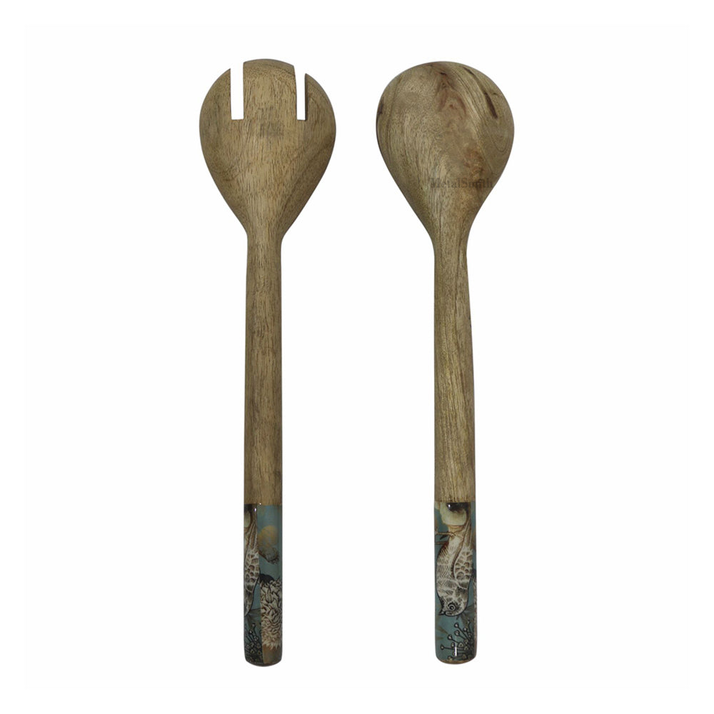 Multi-Set Wooden Serving Bowls | Natural Wood Exterior with Enamel Interior | Rustic & Modern Dinnerware