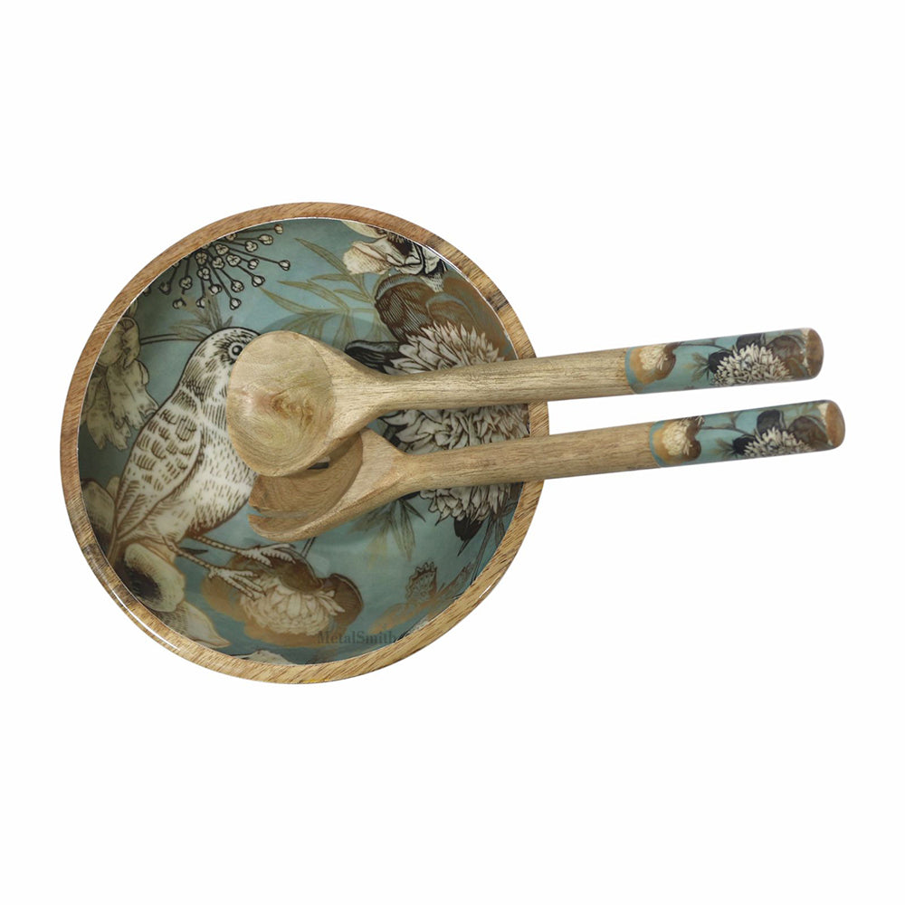 Multi-Set Wooden Serving Bowls | Natural Wood Exterior with Enamel Interior | Rustic & Modern Dinnerware