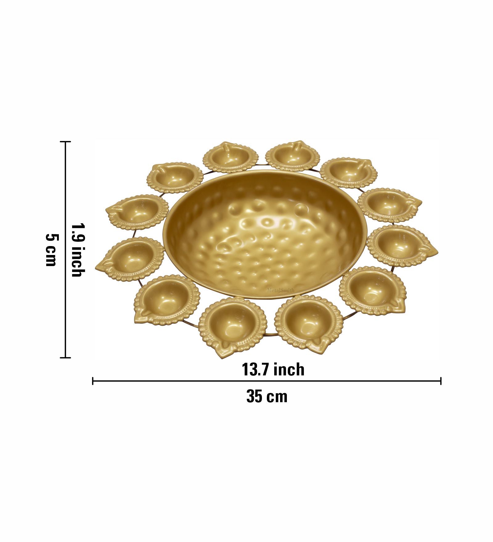 Metal Urli With 12 Attached Diya - Gold