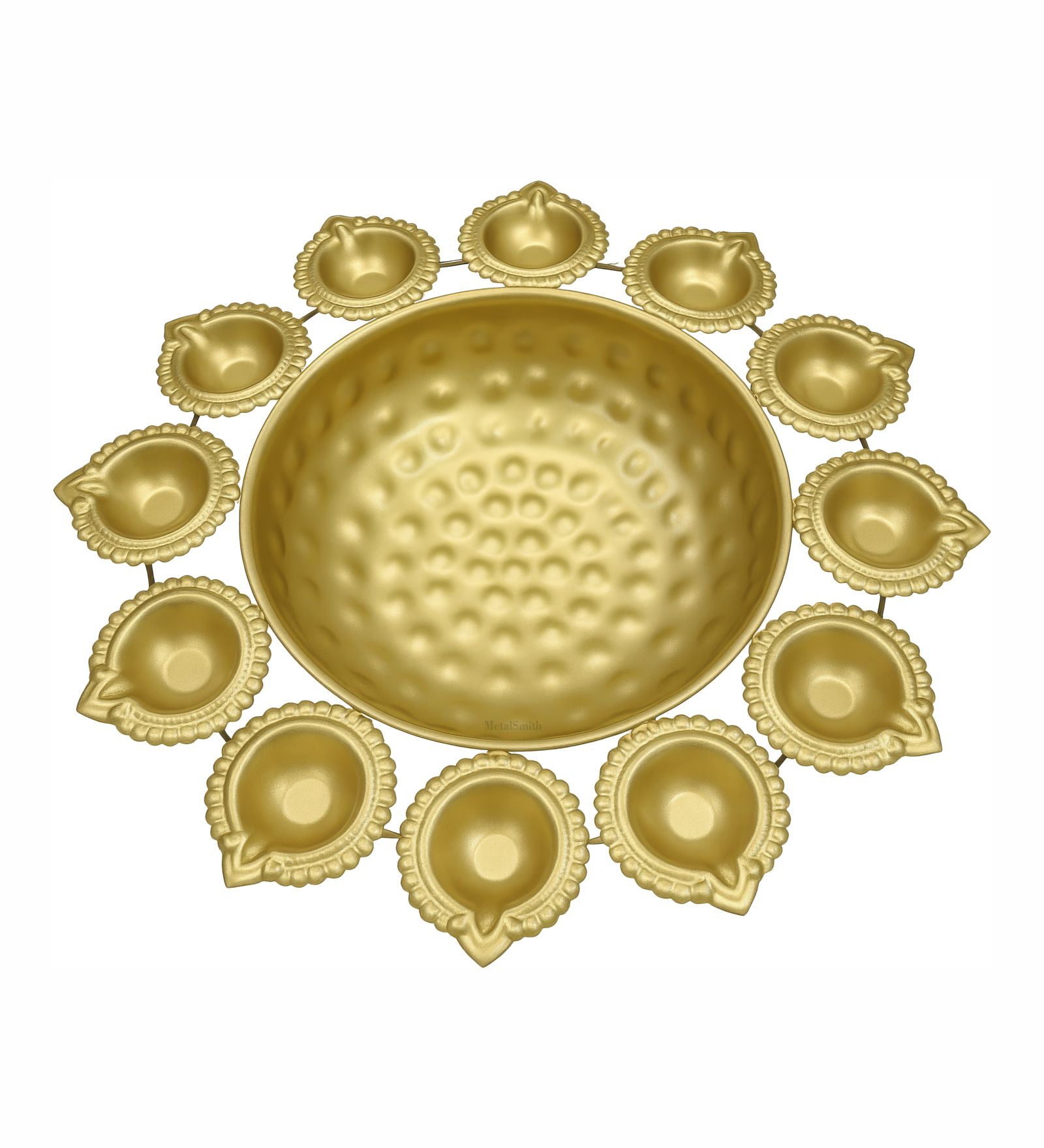 Metal Urli With 12 Attached Diya - Gold