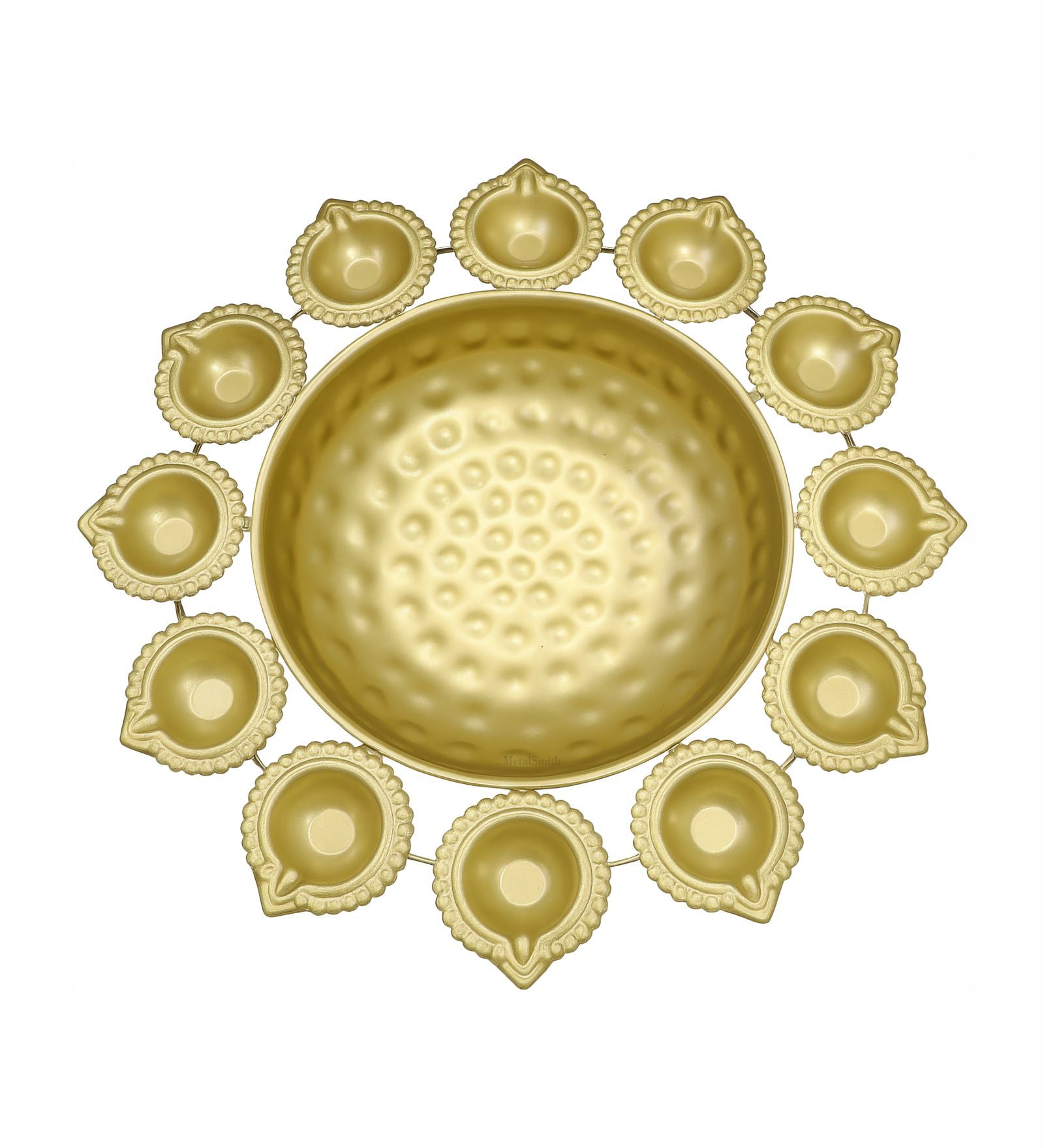 Metal Urli With 12 Attached Diya - Gold
