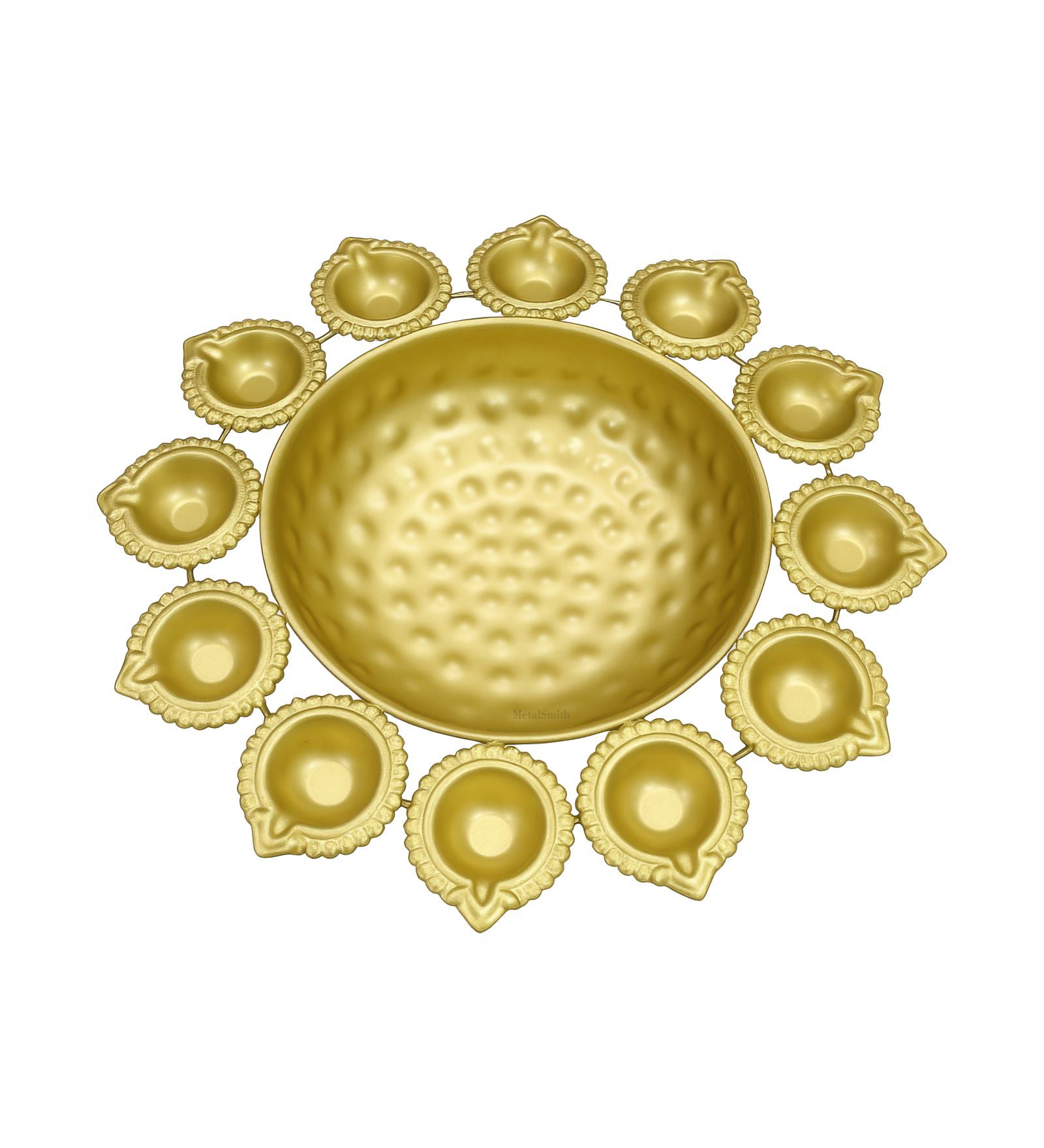 Metal Urli With 12 Attached Diya - Gold