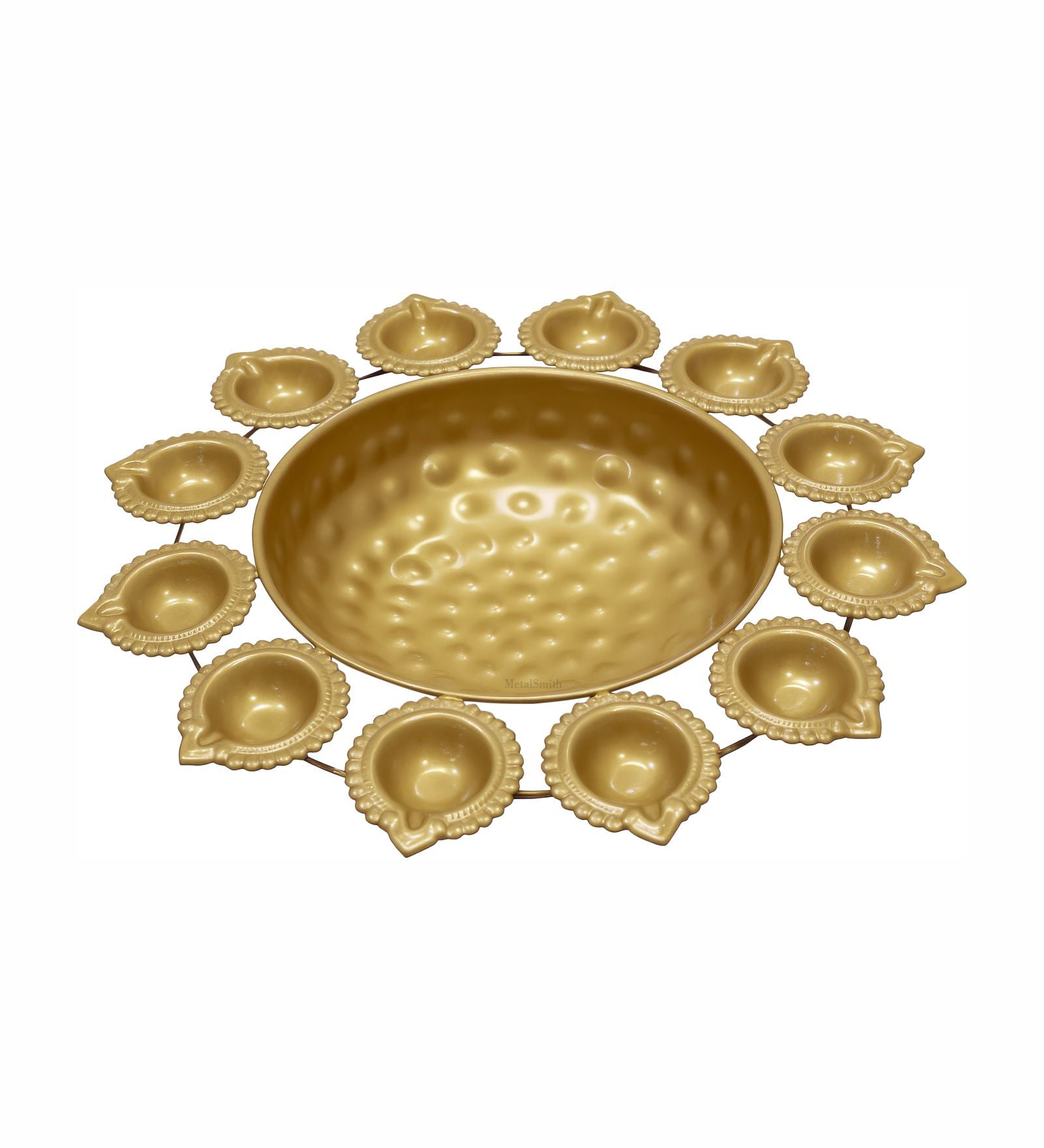 Metal Urli With 12 Attached Diya - Gold