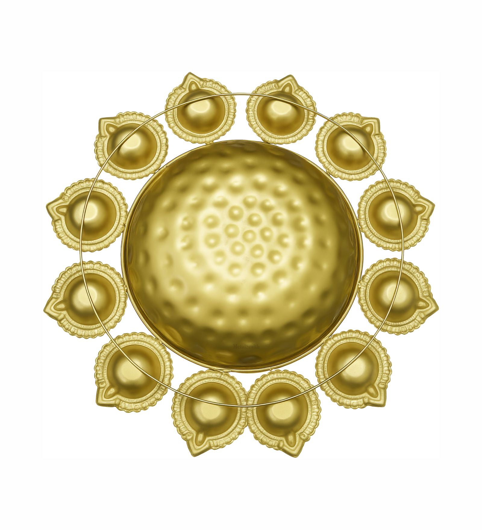 Metal Urli With 12 Attached Diya - Gold