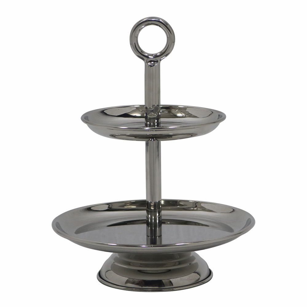 Elegant 2-Tier Nickle Finish Steel Cupcake Stand | Metal Dessert Serving Tray | Classic Cookie Stand 2-Tier Dessert Display for Weddings & Birthdays