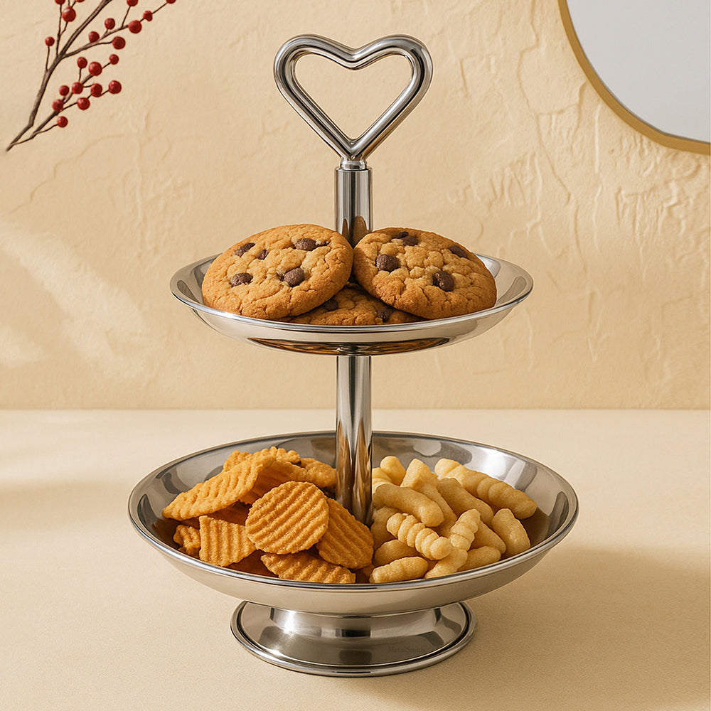 Elegant 2-Tier Nickle Finish Steel Cupcake Stand | Metal Dessert Serving Tray | Classic Cookie Stand 2-Tier Dessert Display for Weddings & Birthdays
