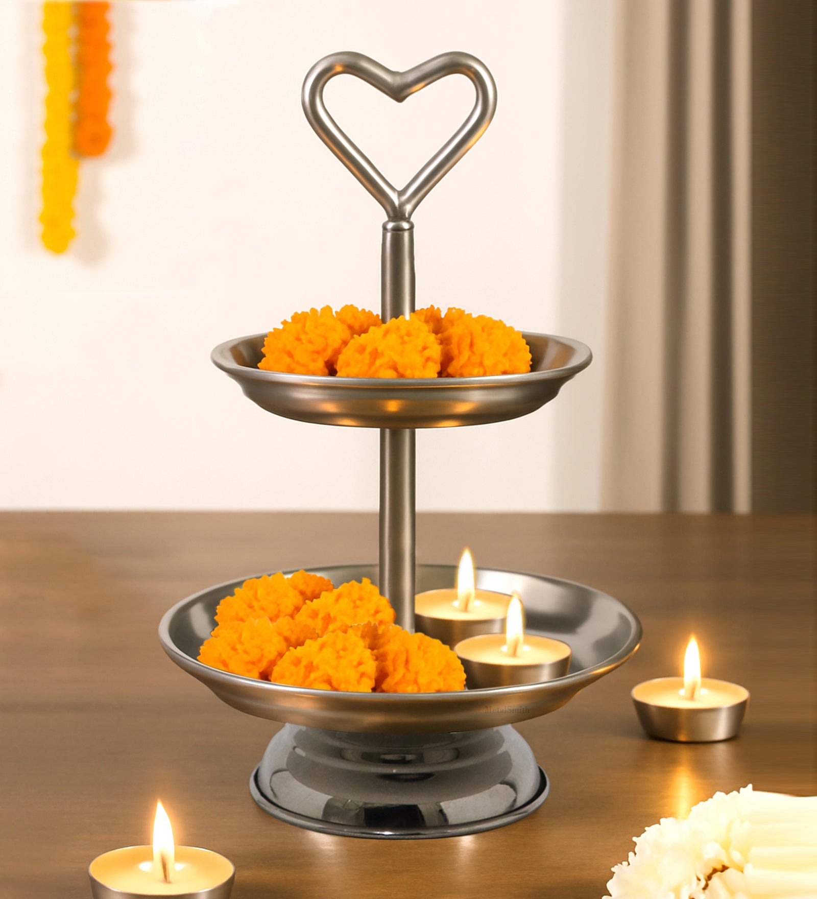 Elegant 2-Tier Nickle Finish Steel Cupcake Stand | Metal Dessert Serving Tray | Classic Cookie Stand 2-Tier Dessert Display for Weddings & Birthdays