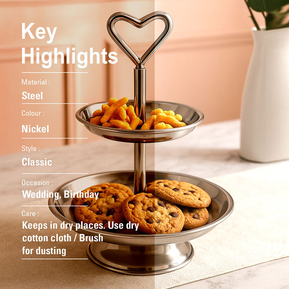 Elegant 2-Tier Nickle Finish Steel Cupcake Stand | Metal Dessert Serving Tray | Classic Cookie Stand 2-Tier Dessert Display for Weddings & Birthdays