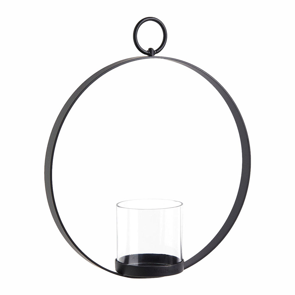 Modern Hanging Tea Light Holder | Black Powder Coat Iron Candle Sconce with Glass Hurricane | Elegant Wall Decor for Home & Weddings