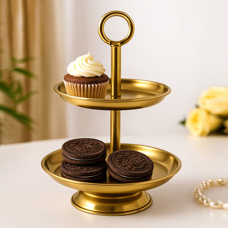 2 Tier Serveware With Ring Handle - Gold