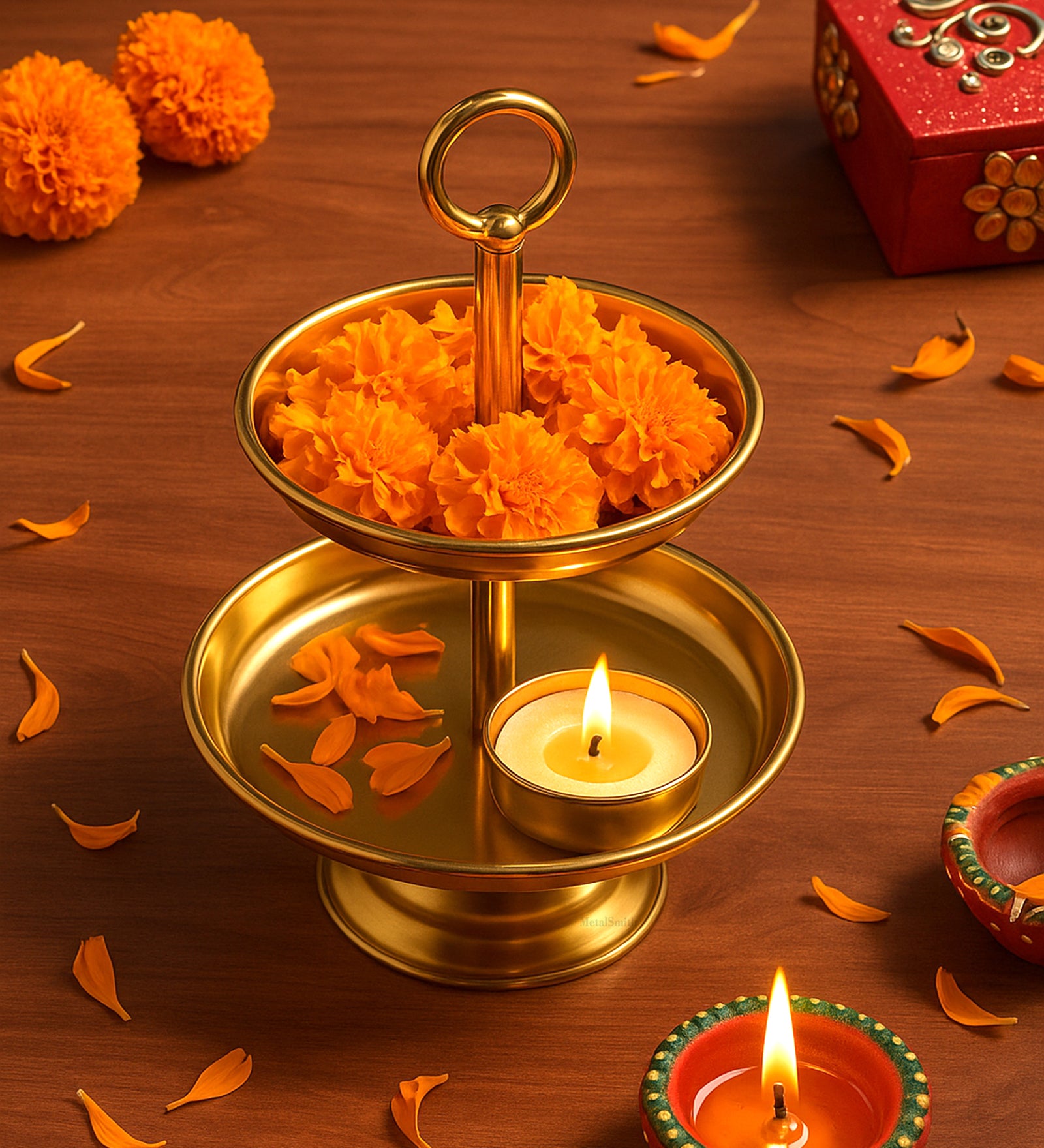 Elegant 2-Tier Gold Finish Steel Cupcake Stand | Metal Dessert Serving Tray | Classic Cookie Stand 2-Tier Dessert Display for Weddings & Birthdays