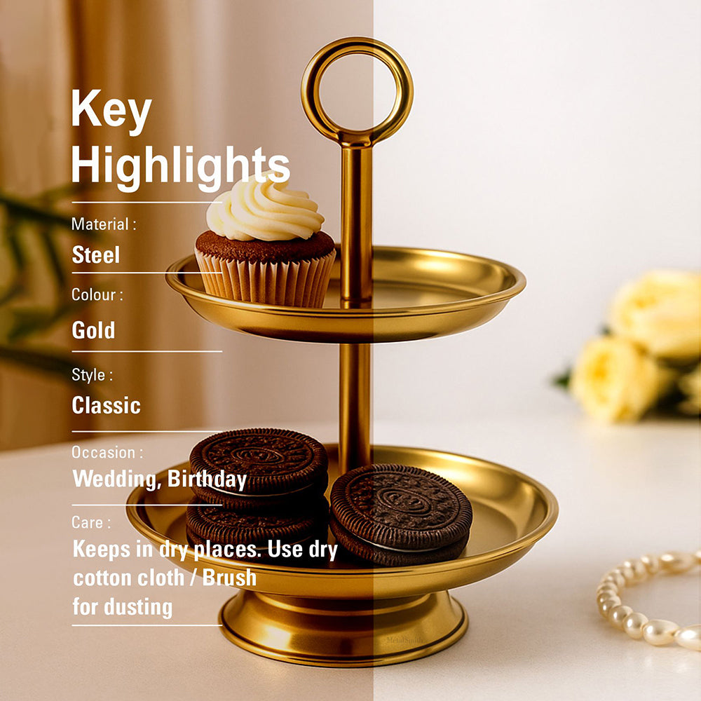 Elegant 2-Tier Gold Finish Steel Cupcake Stand | Metal Dessert Serving Tray | Classic Cookie Stand 2-Tier Dessert Display for Weddings & Birthdays