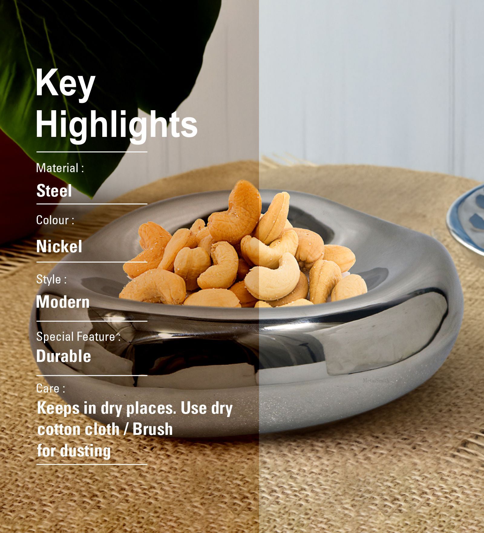 Decorative Nickle Serving Tray for Coffee Table | Modern Metal Platter for Serving Drinks, Snacks, or Décor