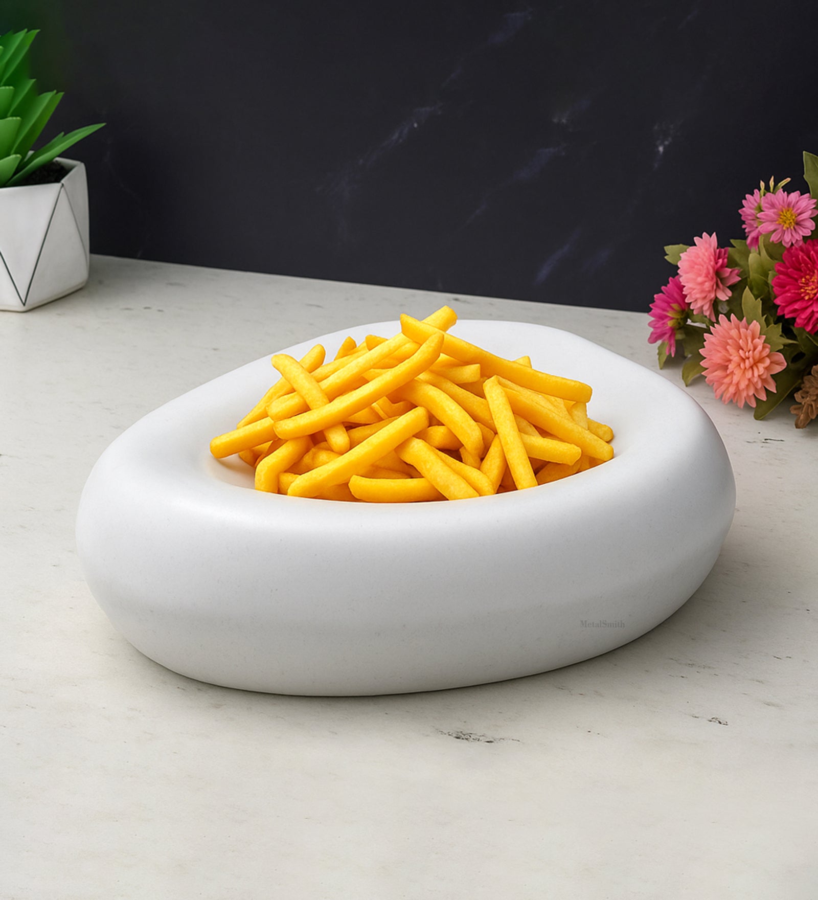 Decorative White Serving Tray for Coffee Table | Modern Metal Platter for Serving Drinks, Snacks, or Décor