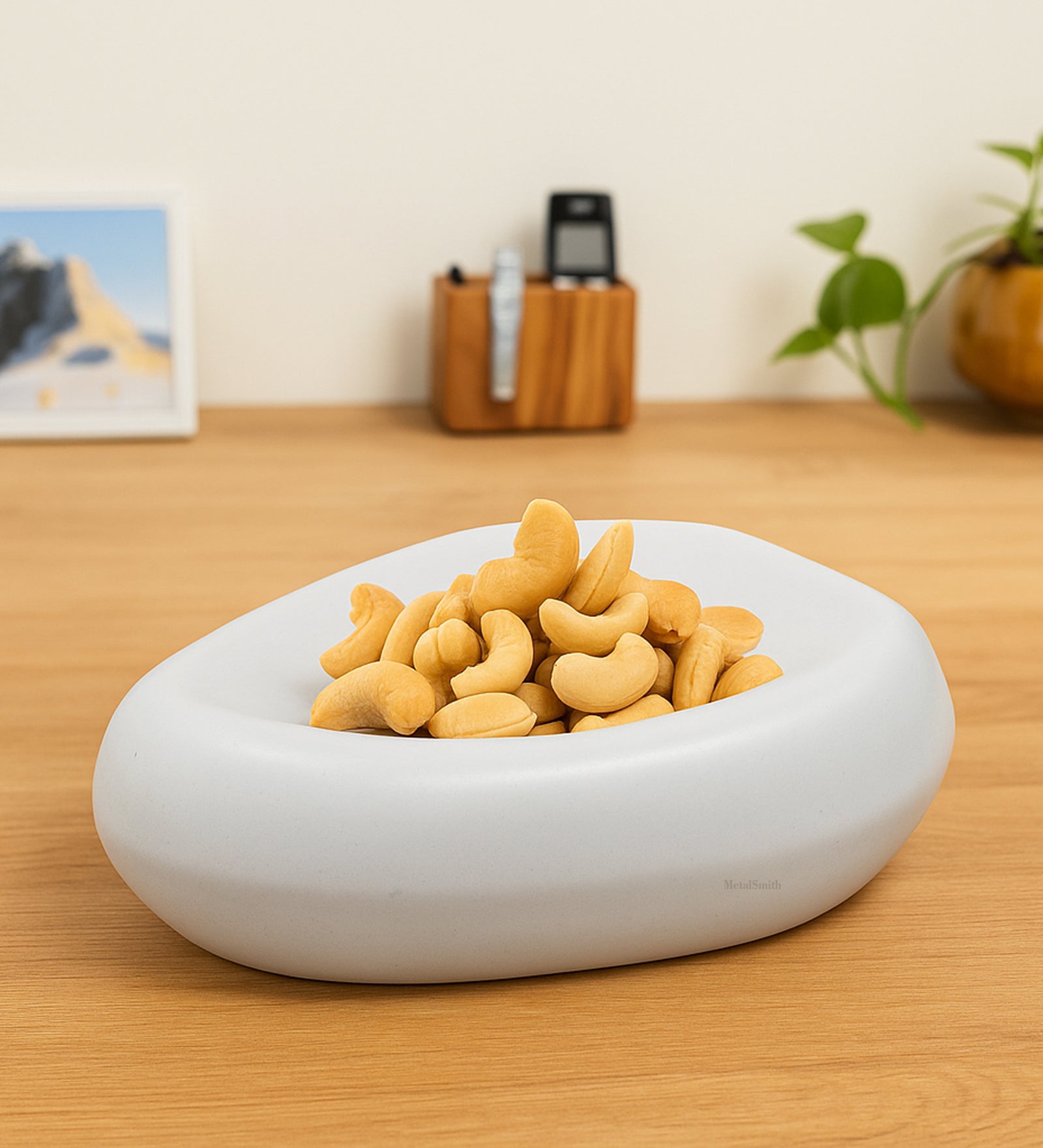 Decorative White Serving Tray for Coffee Table | Modern Metal Platter for Serving Drinks, Snacks, or Décor