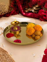 Metalsmith Modern Steel Pooja Thali | Gold Finish Worship Plate for Home Décor Silver Finish for Diwali & Ceremonies