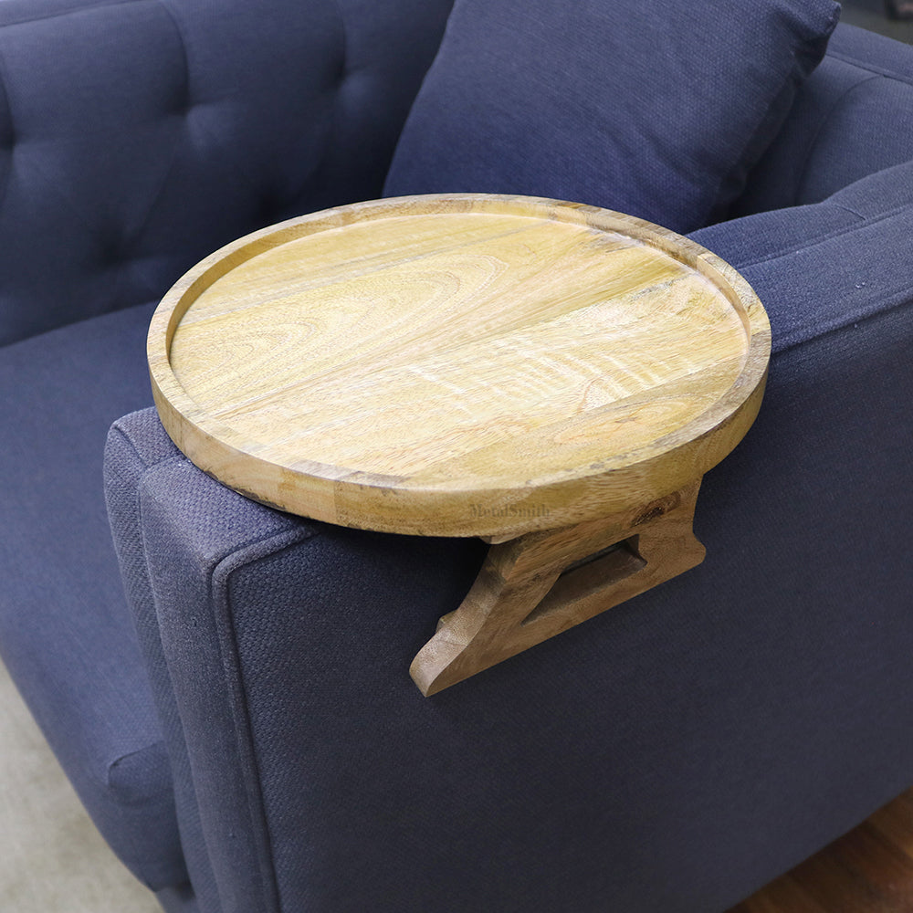 Multipurpose Wooden Sofa Armrest Tray | Flexible Natural Wood Couch Table for Drinks & Snacks