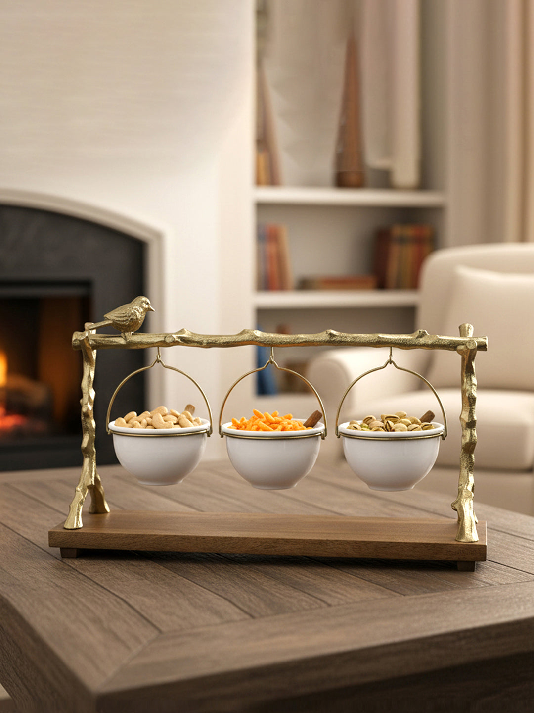 Metalsmith Three-Tier Hanging Iron Appetizer Server with Wood Base
