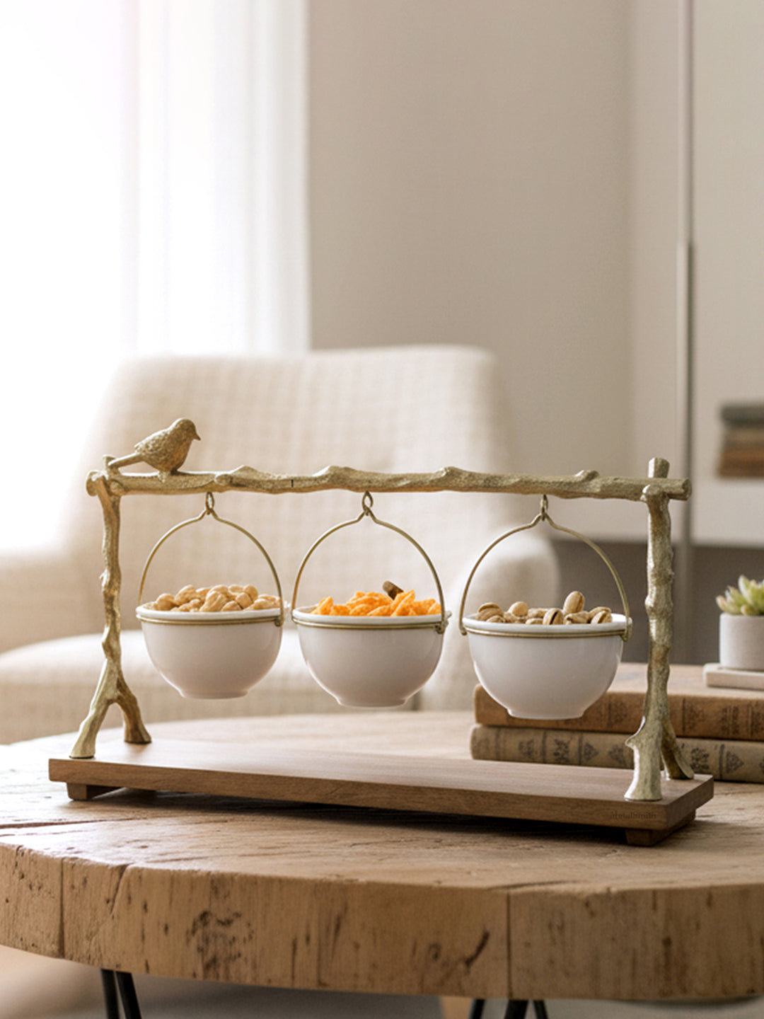 Metalsmith Three-Tier Hanging Iron Appetizer Server with Wood Base