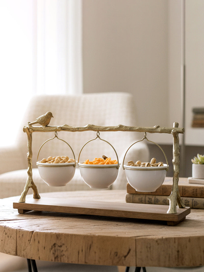 Metalsmith Three-Tier Hanging Iron Appetizer Server with Wood Base
