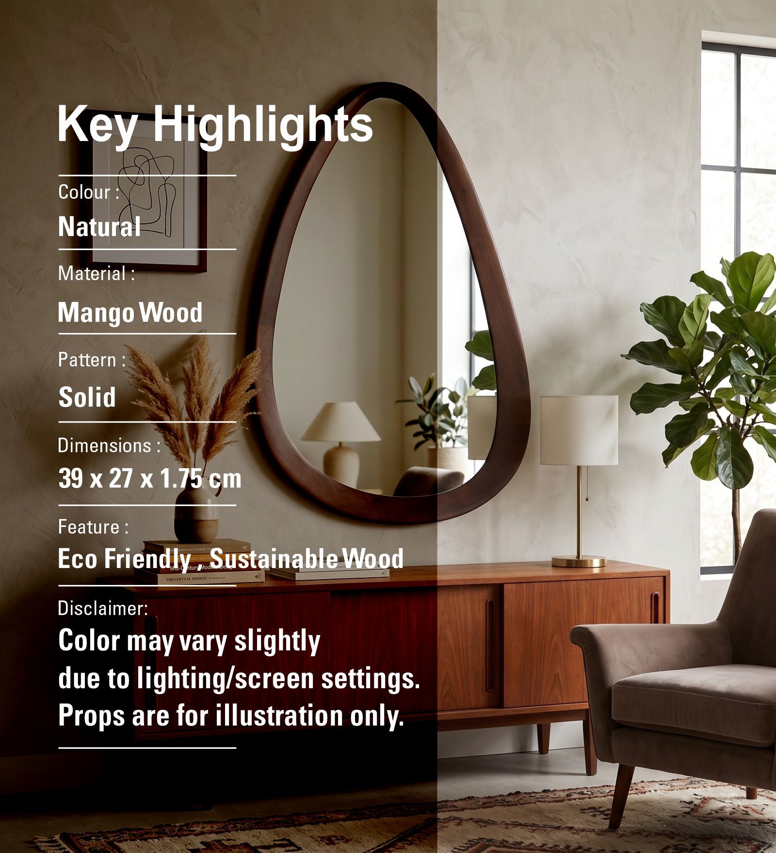 Hanging Mirror With Wooden Frame - Walnut