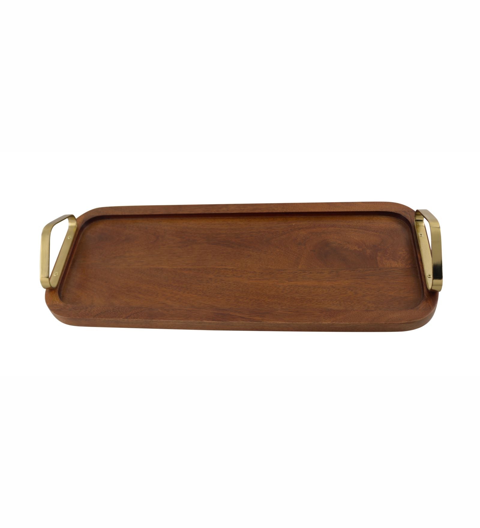 Wooden Serving Tray With Metal Handle - Walnut