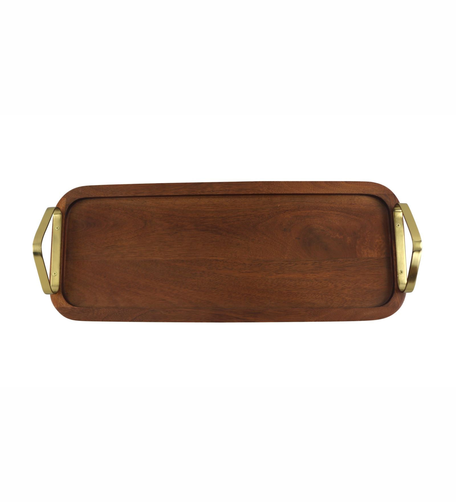 Wooden Serving Tray With Metal Handle - Walnut