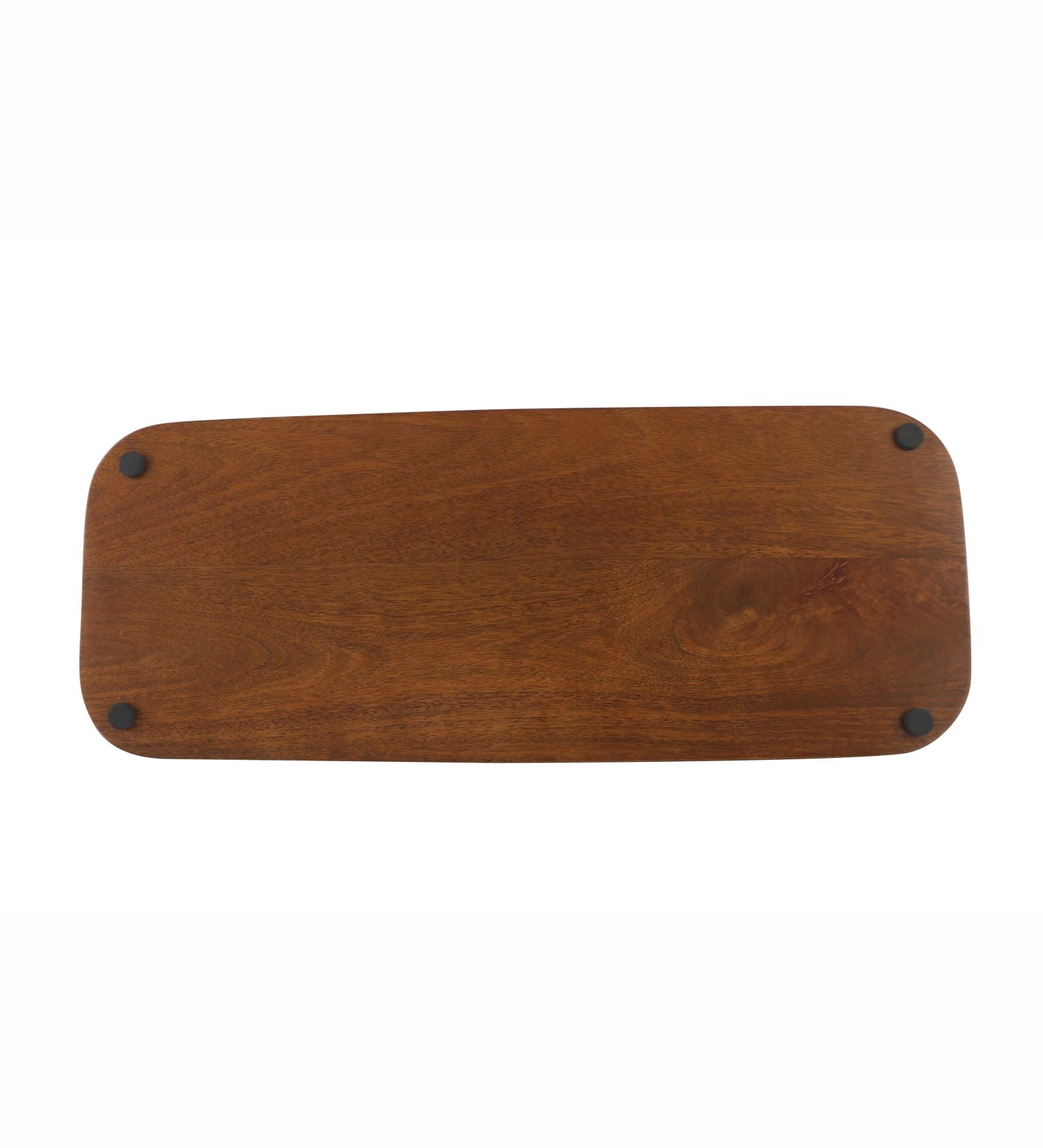 Wooden Serving Tray With Metal Handle - Walnut