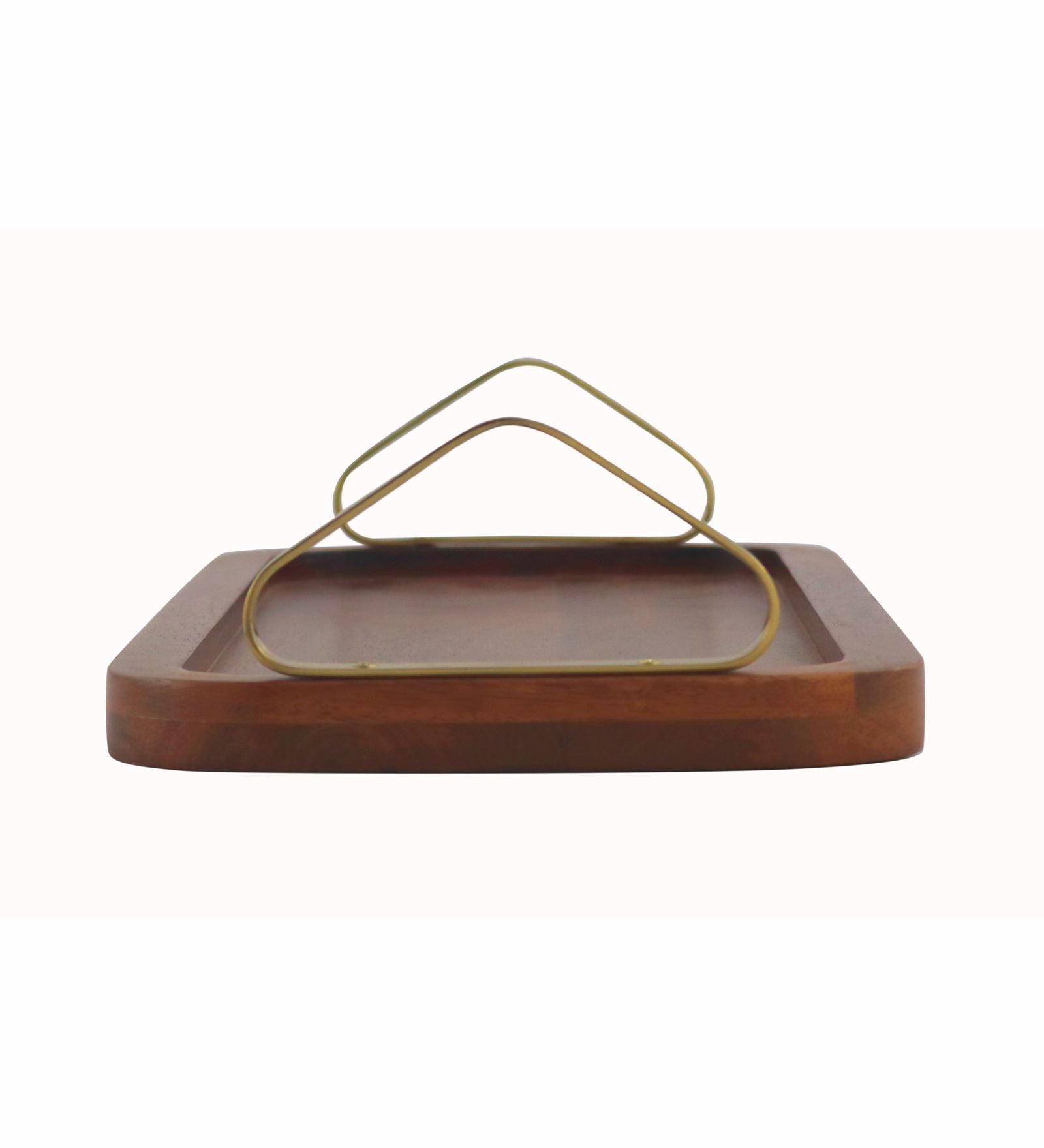 Wooden Serving Tray With Metal Handle - Walnut