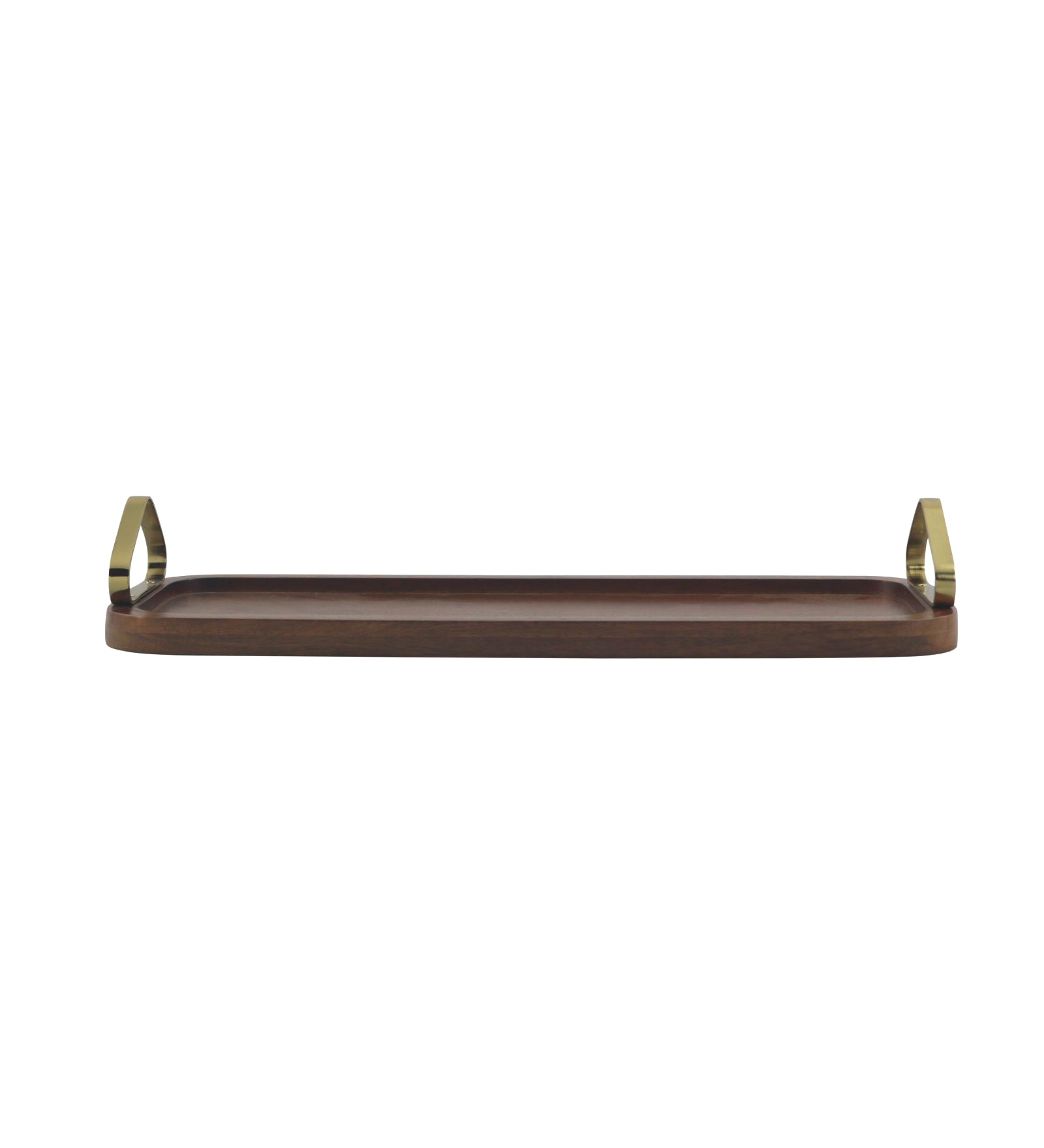 Wooden Serving Tray With Metal Handle - Walnut