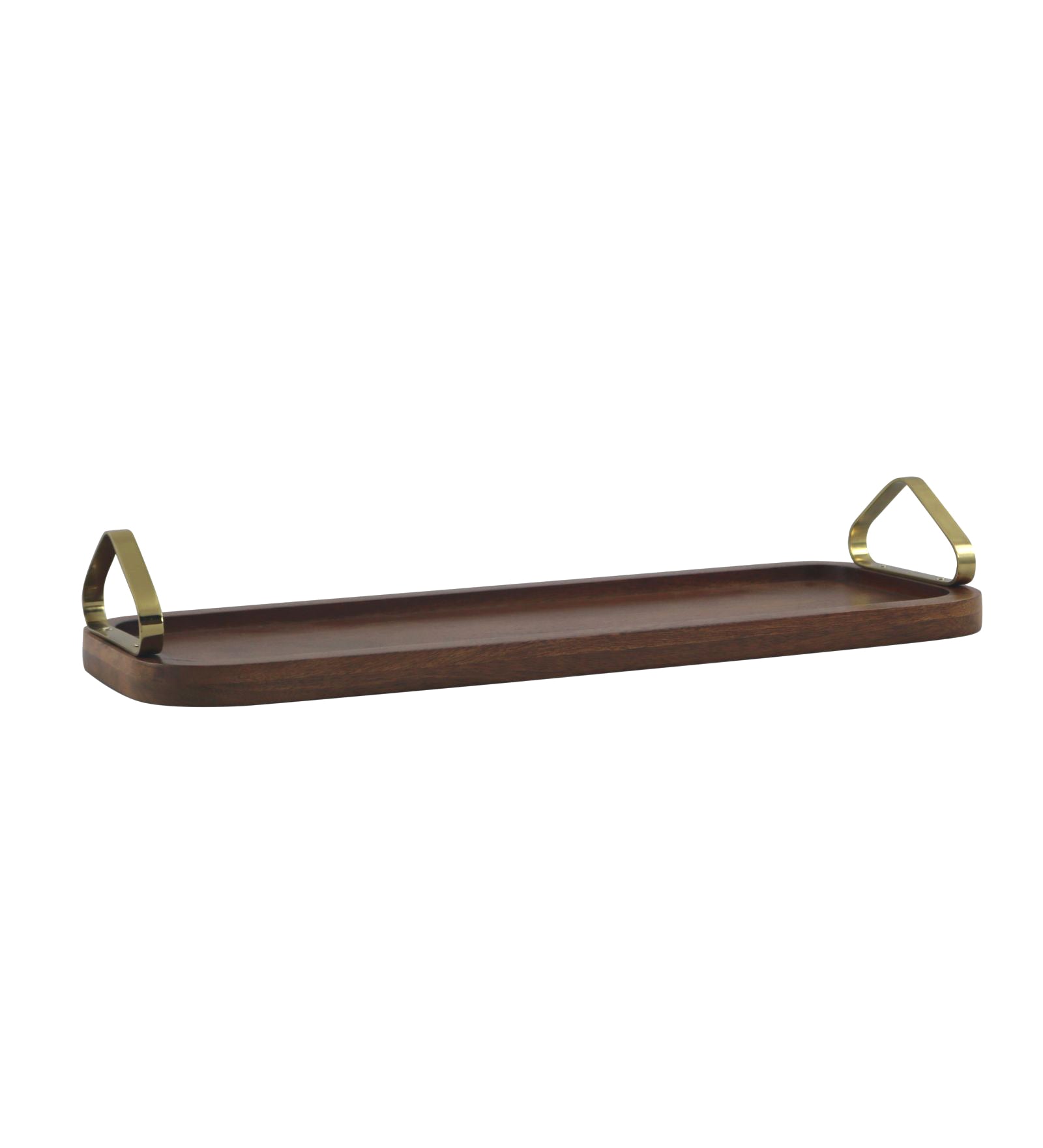 Wooden Serving Tray With Metal Handle - Walnut