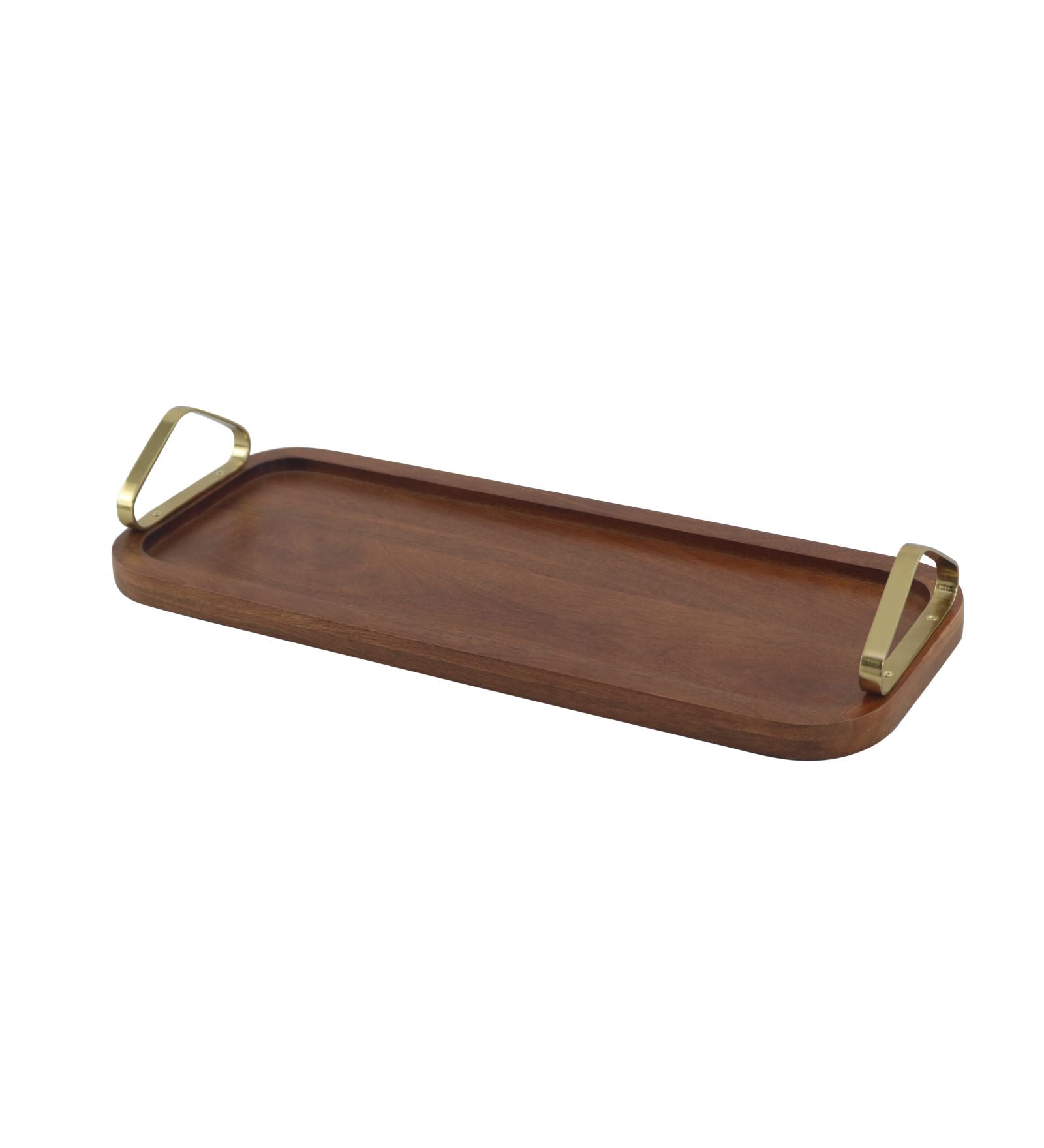 Wooden Serving Tray With Metal Handle - Walnut