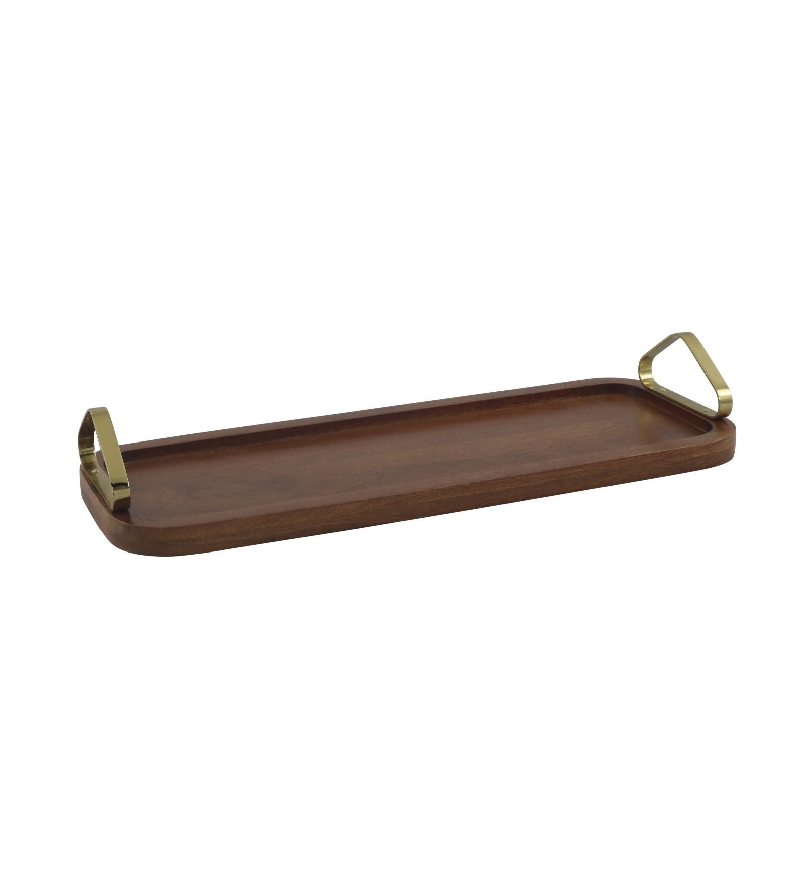 Wooden Serving Tray With Metal Handle - Walnut