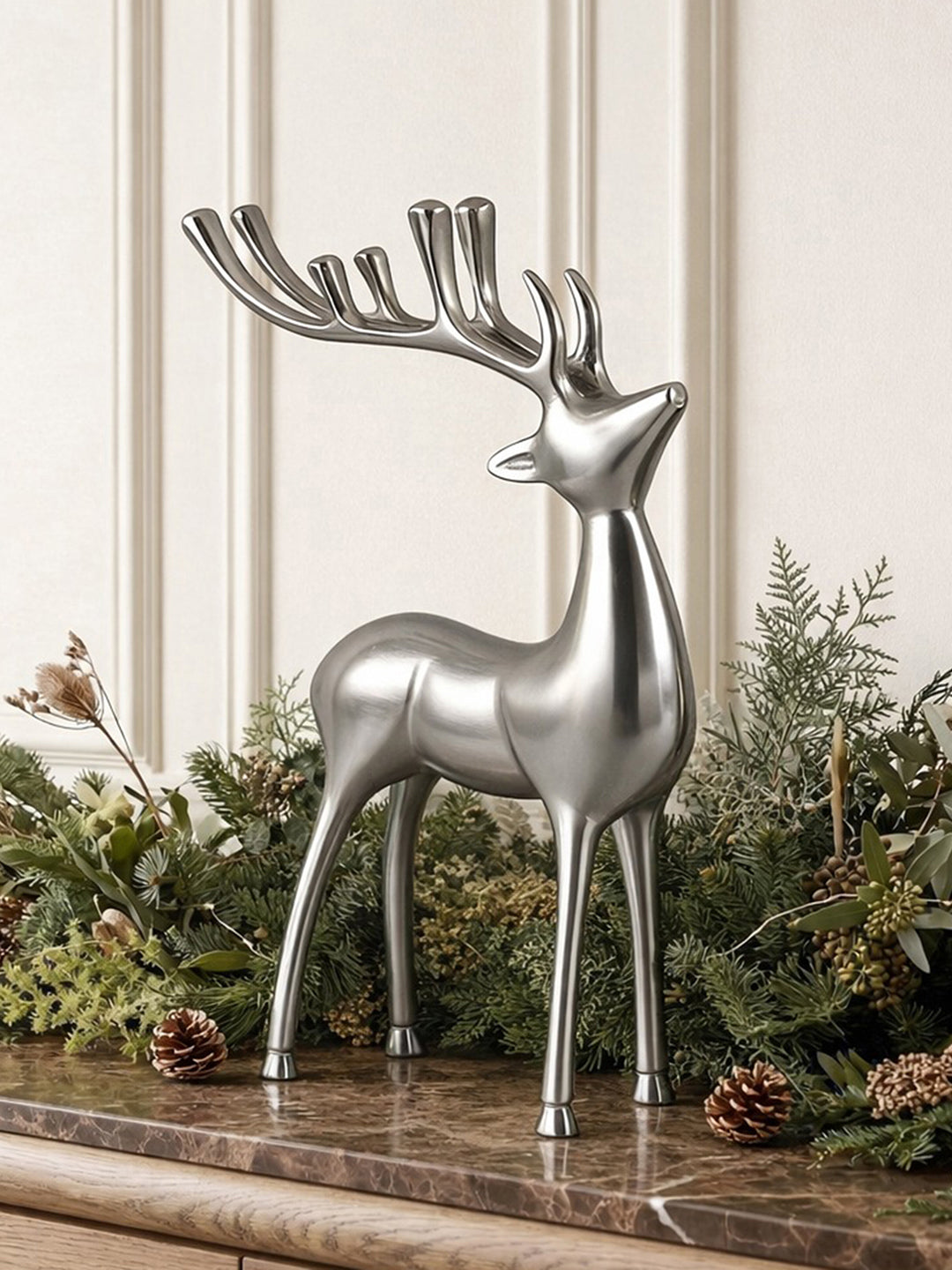 Metal Decorative Accent Reindeer, Large - Silver