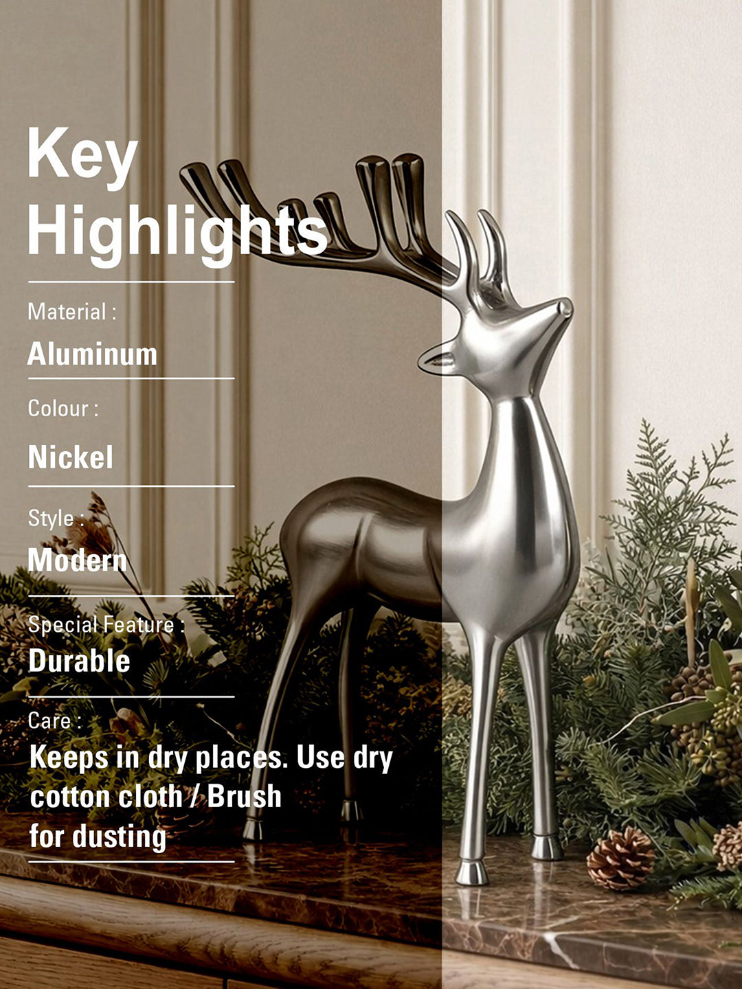 Metal Decorative Accent Reindeer, Large - Silver