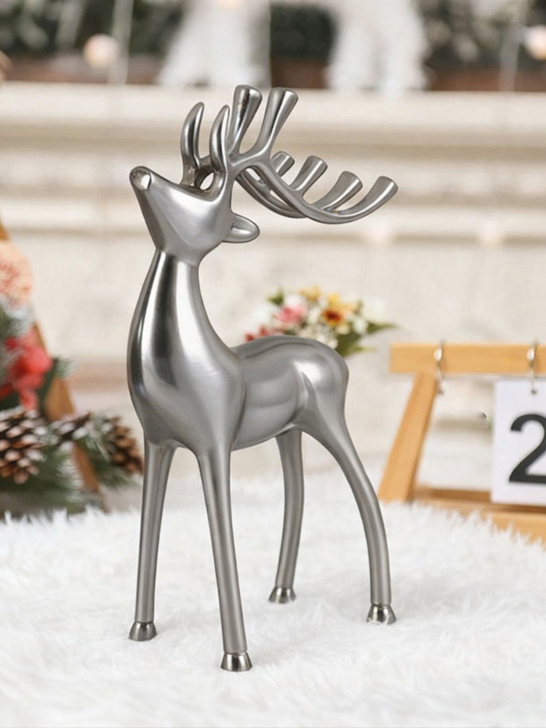 Metal Decorative Accent Reindeer, Small - Silver