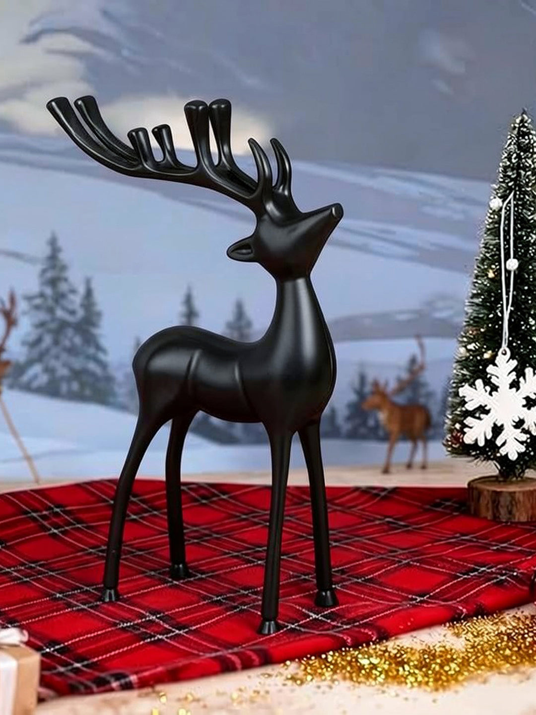Metal Decorative Accent Reindeer, Large - Black