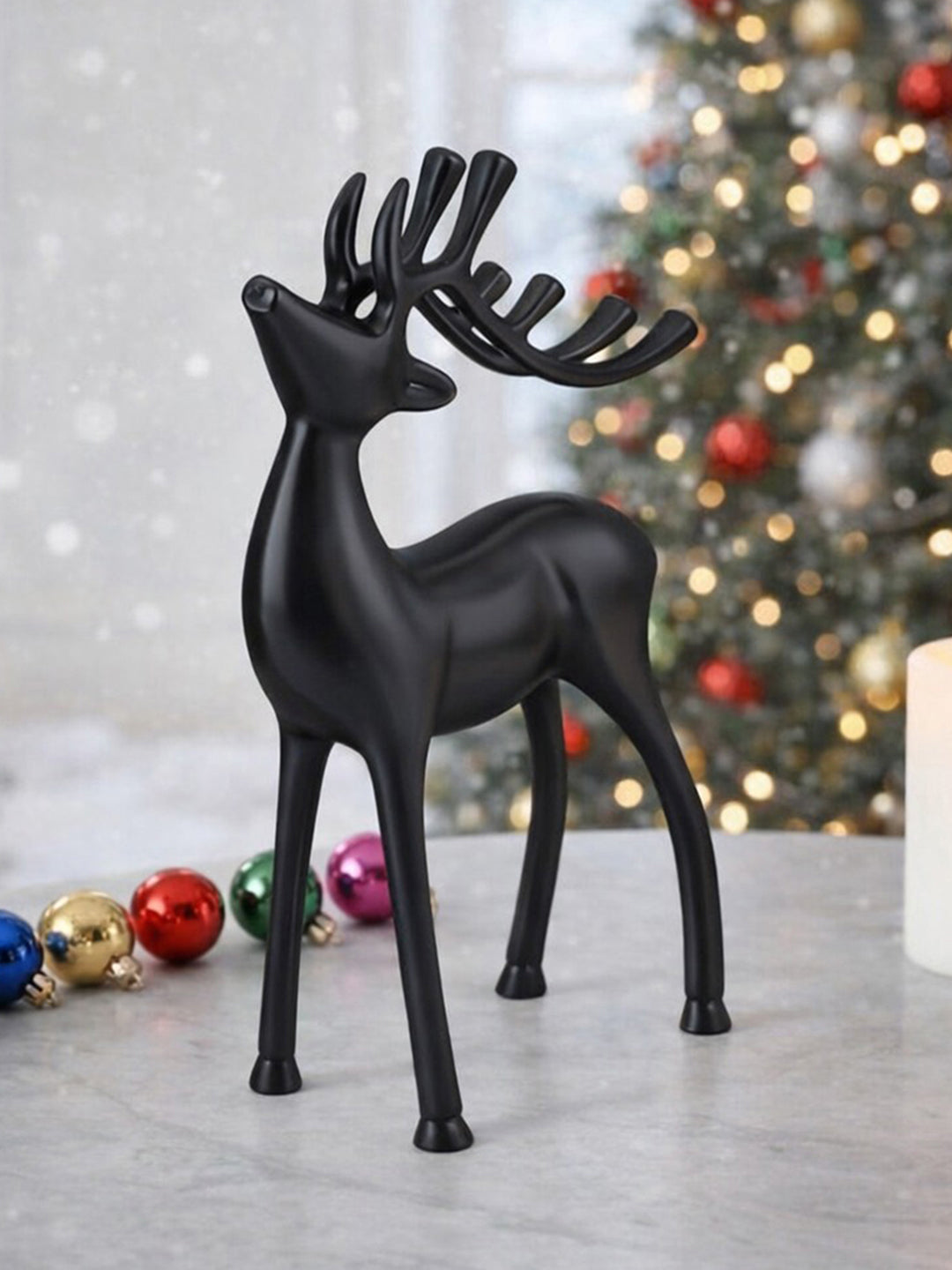 Metal Decorative Accent Reindeer, Small - Black