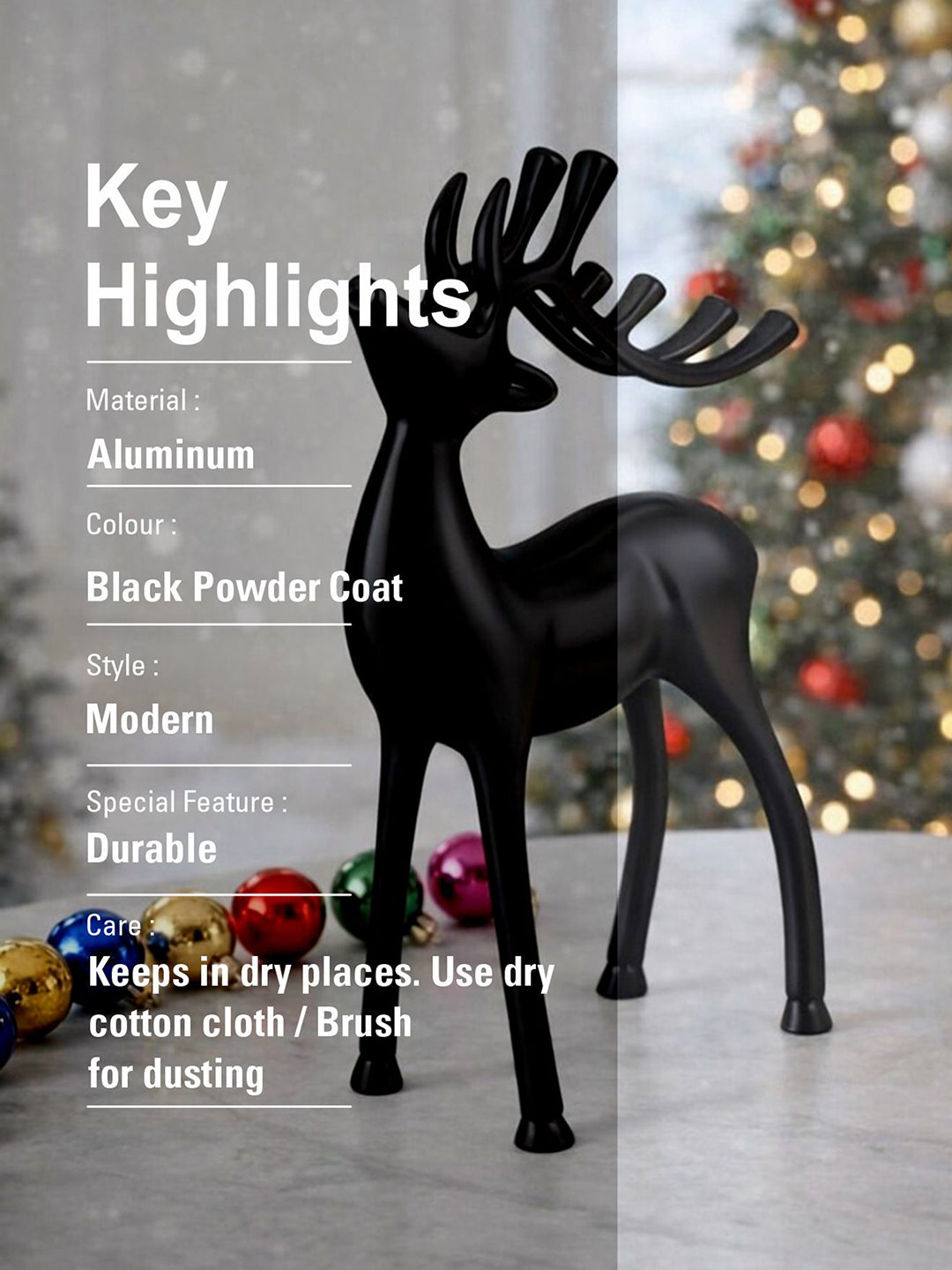 Metal Decorative Accent Reindeer, Small - Black