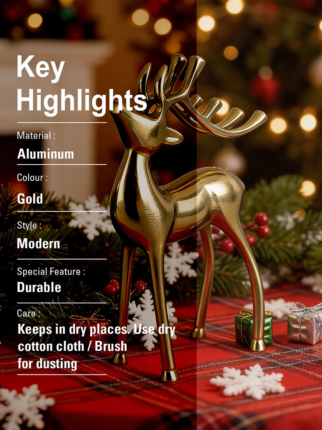 Metal Decorative Accent Reindeer, Small - Gold