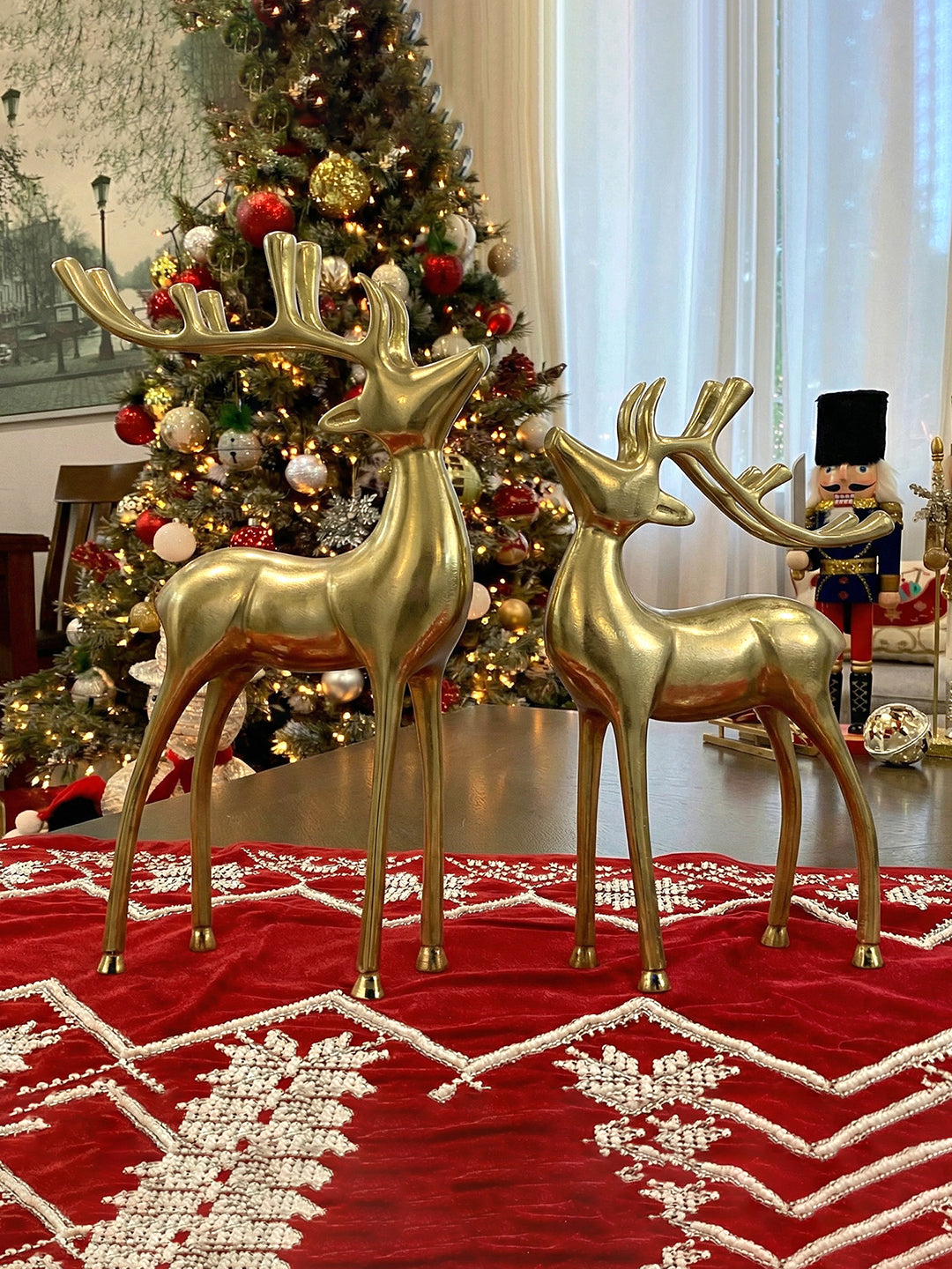 Metalsmith Contemporary Polished Gold Reindeer Figurine for Festive Home Decor Pack Of 2