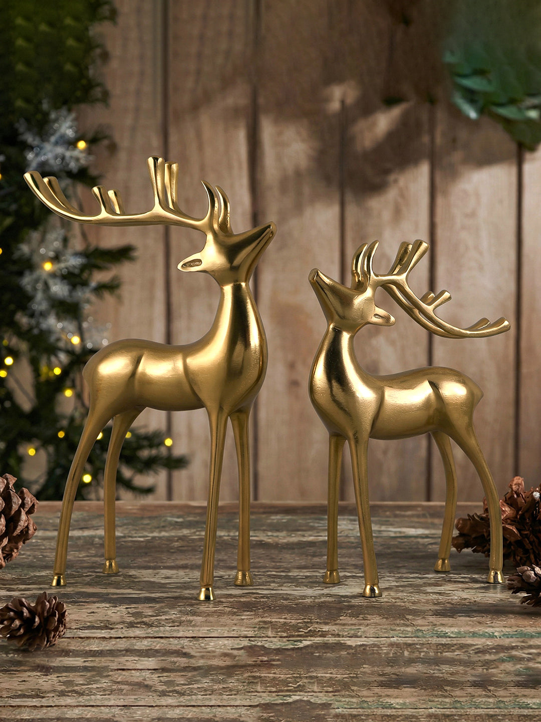 Metalsmith Contemporary Polished Gold Reindeer Figurine for Festive Home Decor Pack Of 2