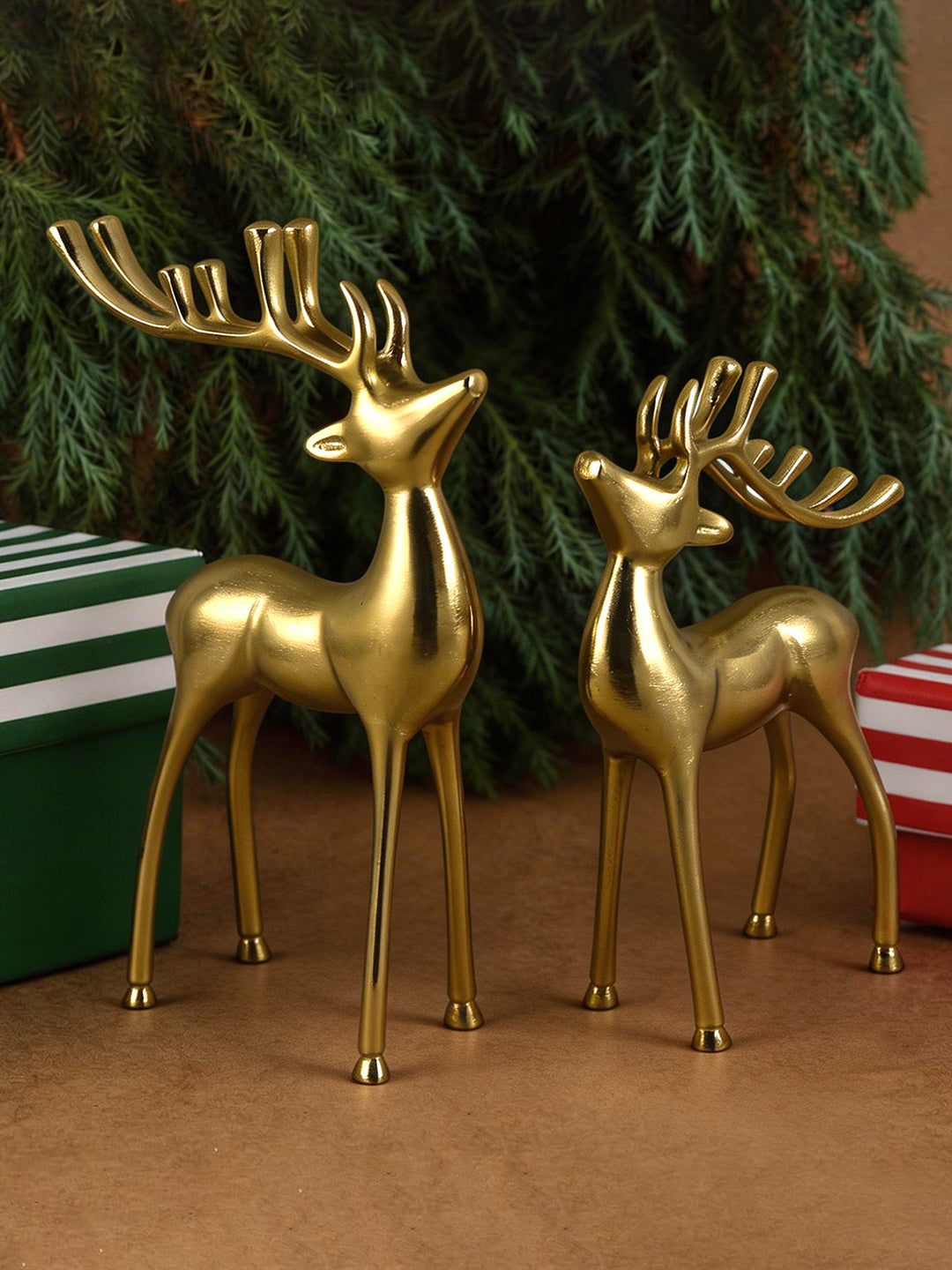 Metalsmith Contemporary Polished Gold Reindeer Figurine for Festive Home Decor Pack Of 2