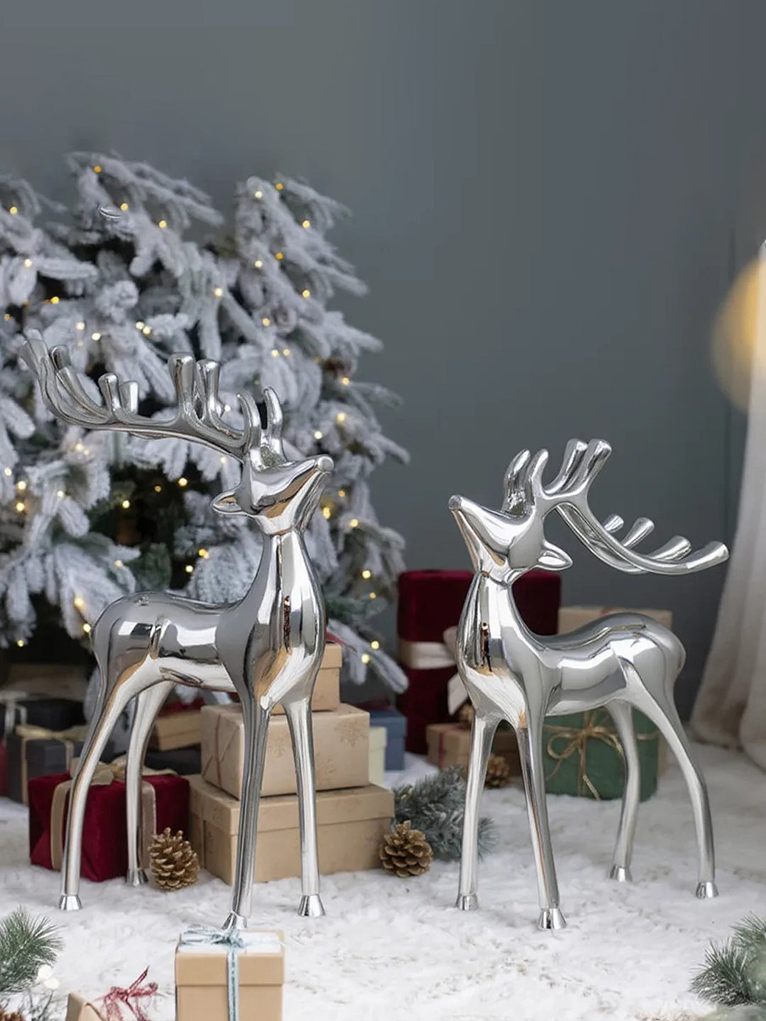 Metalsmith Contemporary Polished Nickle Reindeer Figurine for Festive Home Decor Pack Of 2